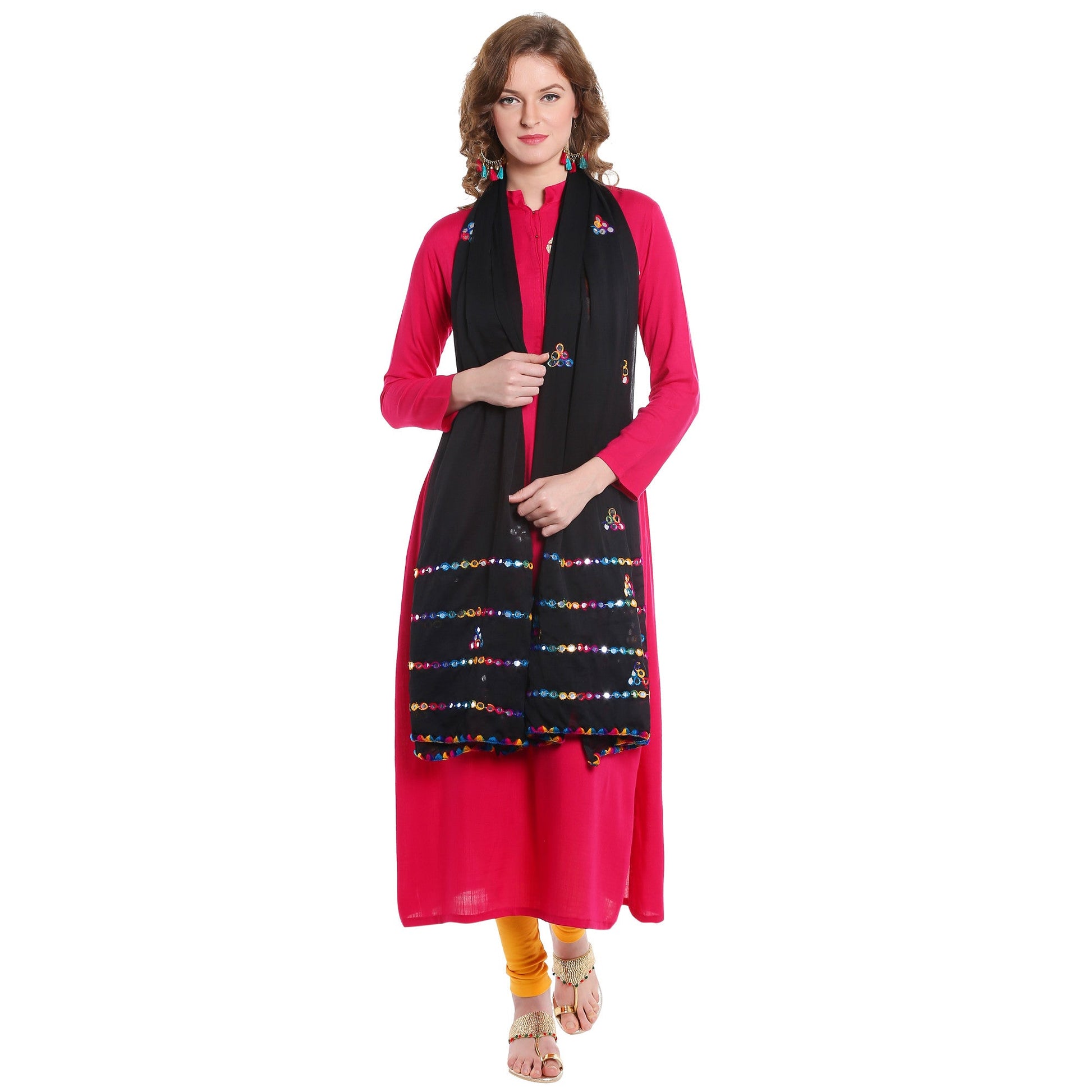 Dupatta Bazaar Women's Black Mirror Work Chiffon Dupatta - Dupatta Bazaar