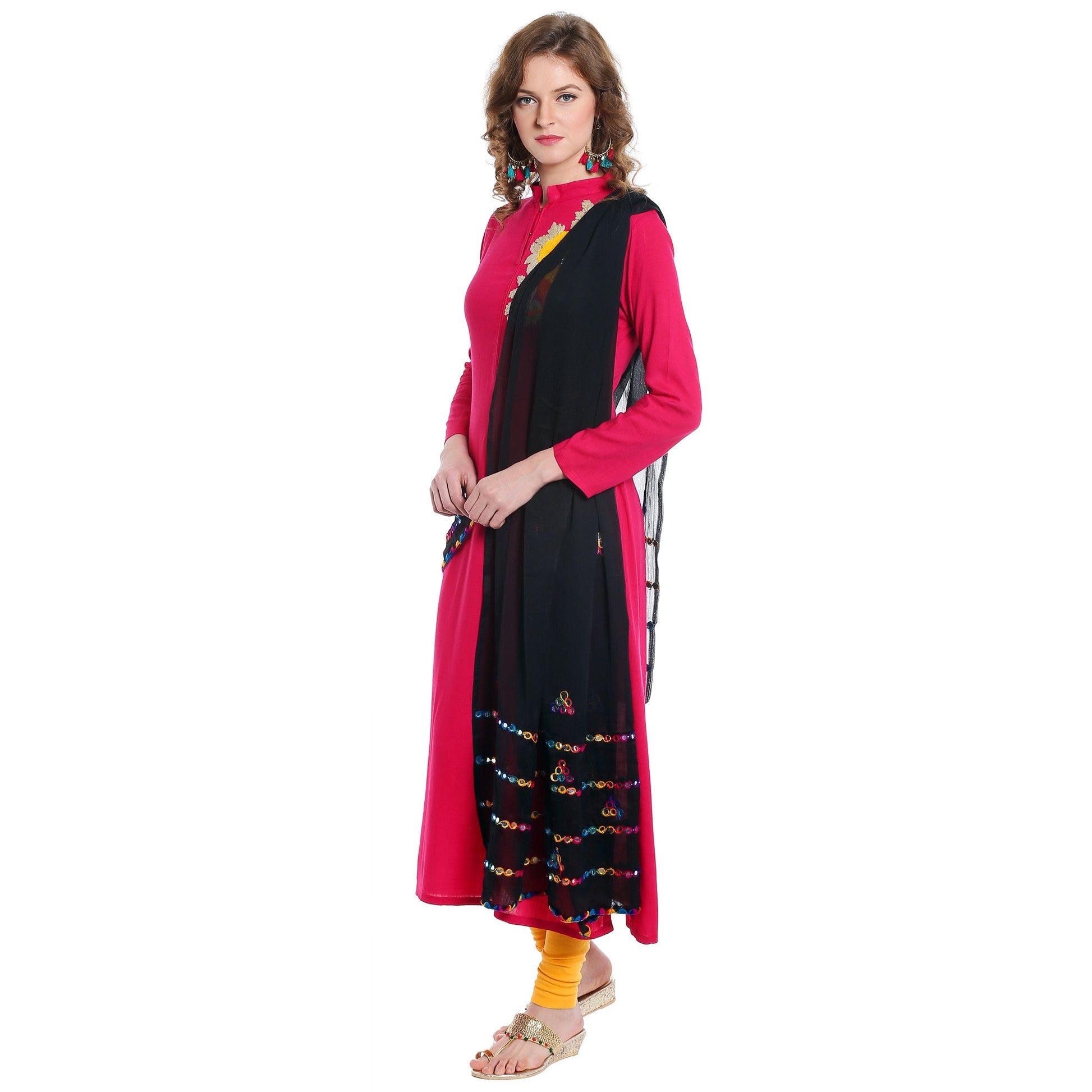 Dupatta Bazaar Women's Black Mirror Work Chiffon Dupatta - Dupatta Bazaar