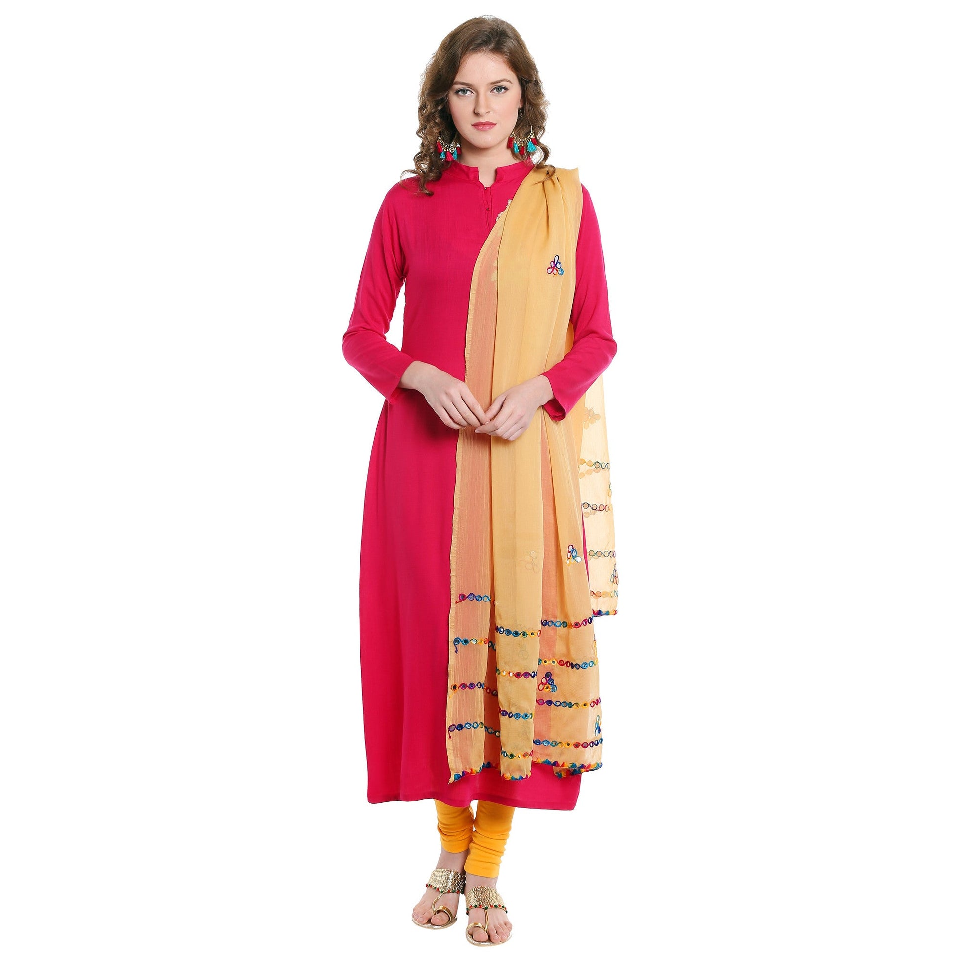 Dupatta Bazaar Women's Beige Mirror Work Chiffon Dupatta - Dupatta Bazaar
