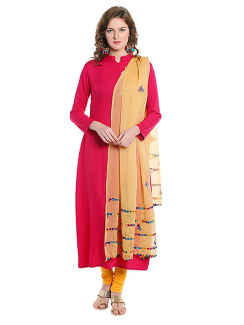 Dupatta Bazaar Women's Beige Mirror Work Chiffon Dupatta - Dupatta Bazaar