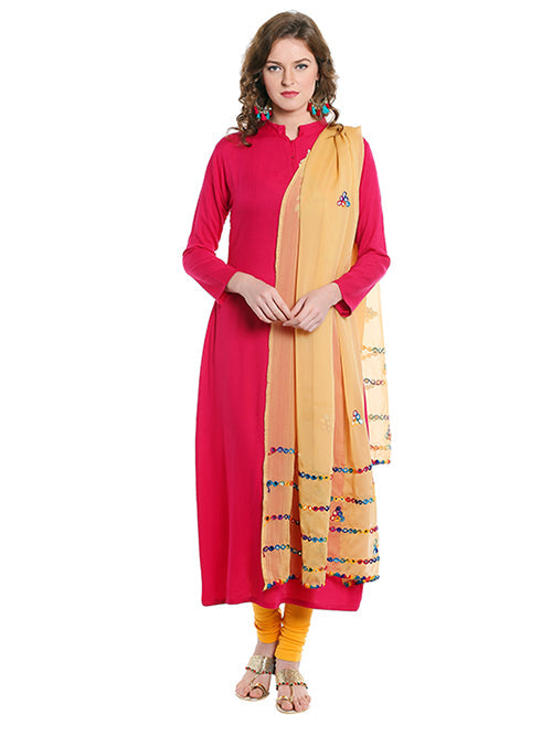 Dupatta Bazaar Women's Beige Mirror Work Chiffon Dupatta - Dupatta Bazaar