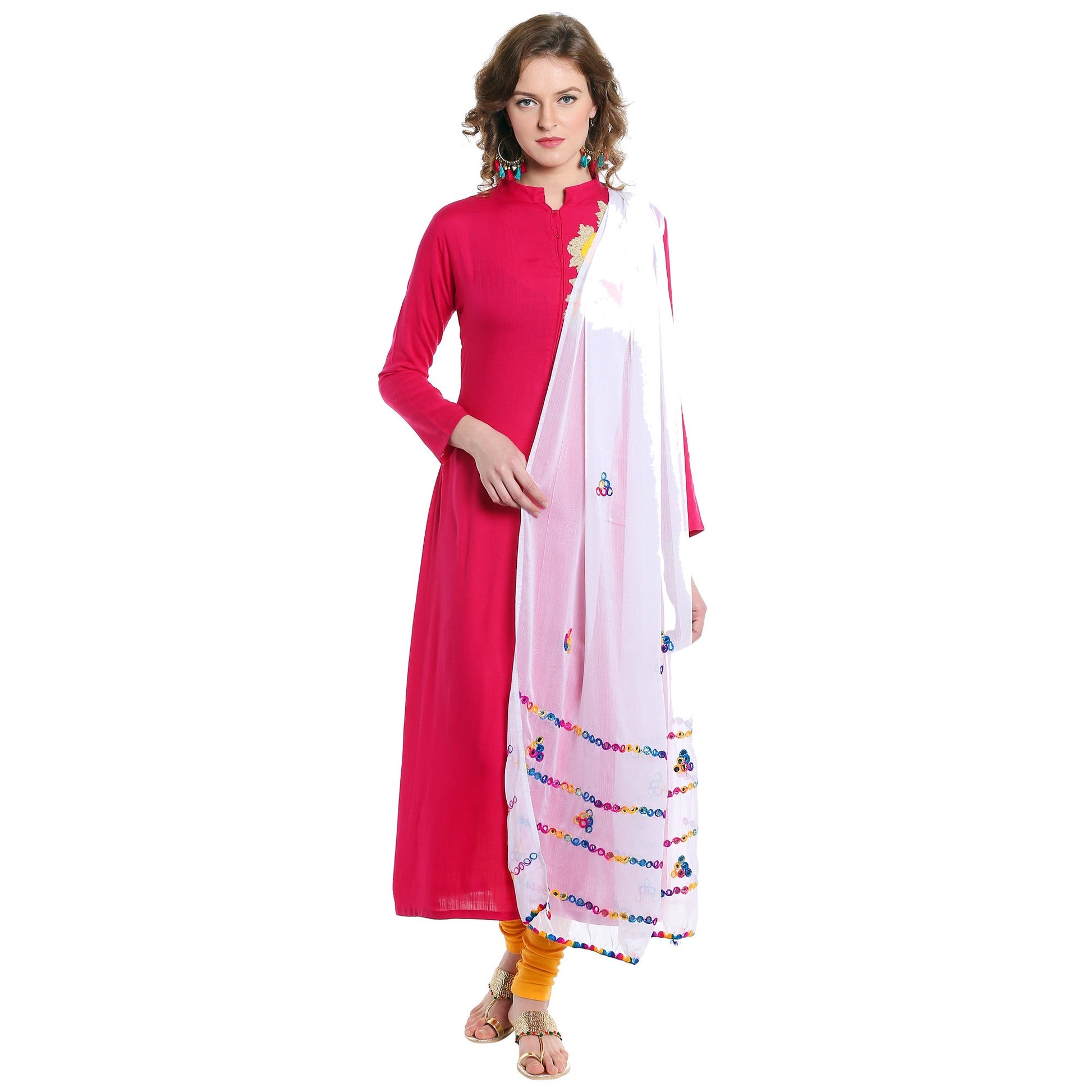 Dupatta Bazaar Women's White Mirror Work Chiffon Dupatta - Dupatta Bazaar