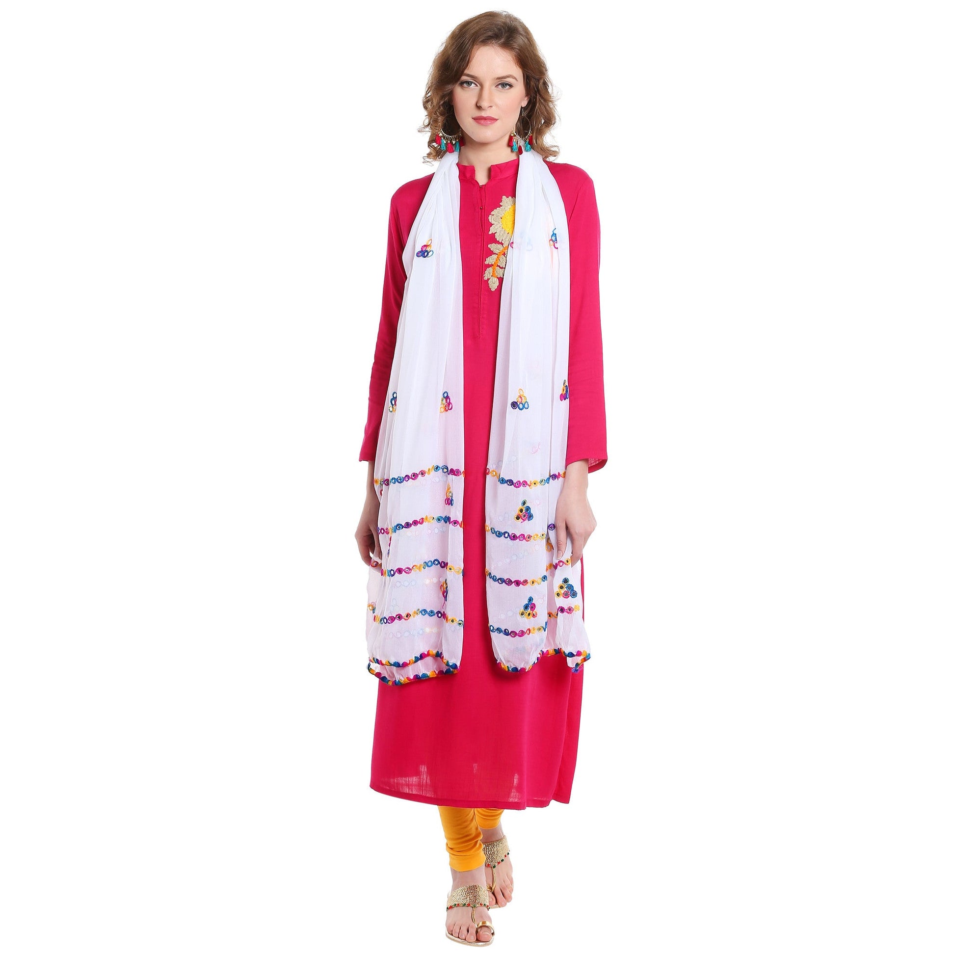 Dupatta Bazaar Women's White Mirror Work Chiffon Dupatta - Dupatta Bazaar