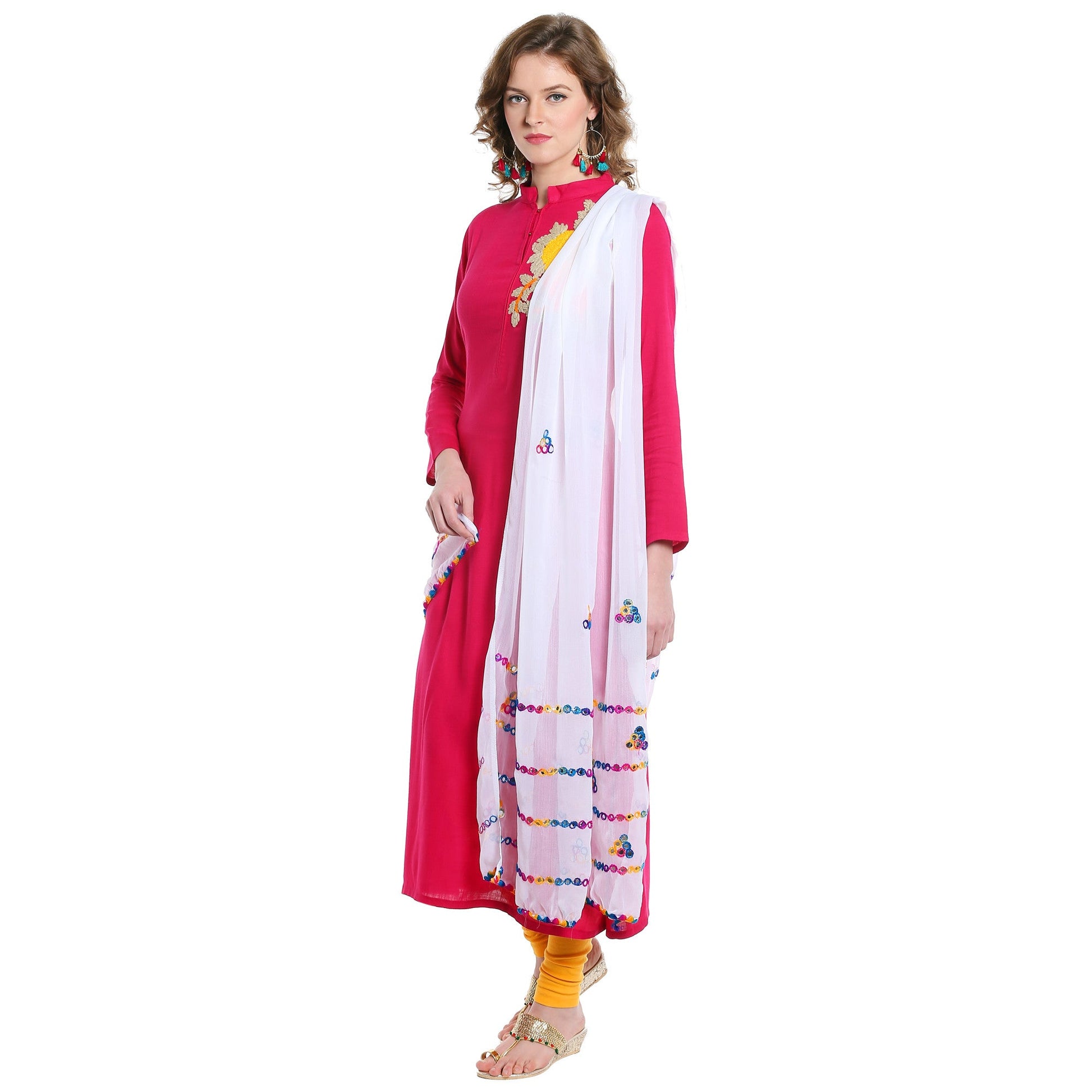 Dupatta Bazaar Women's White Mirror Work Chiffon Dupatta - Dupatta Bazaar