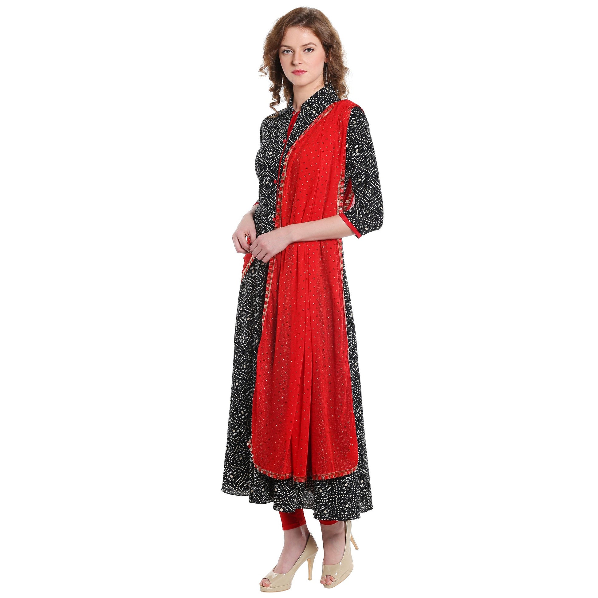 Dupatta Bazaar Women's Red Chiffon Dupatta with Gold Print - Dupatta Bazaar