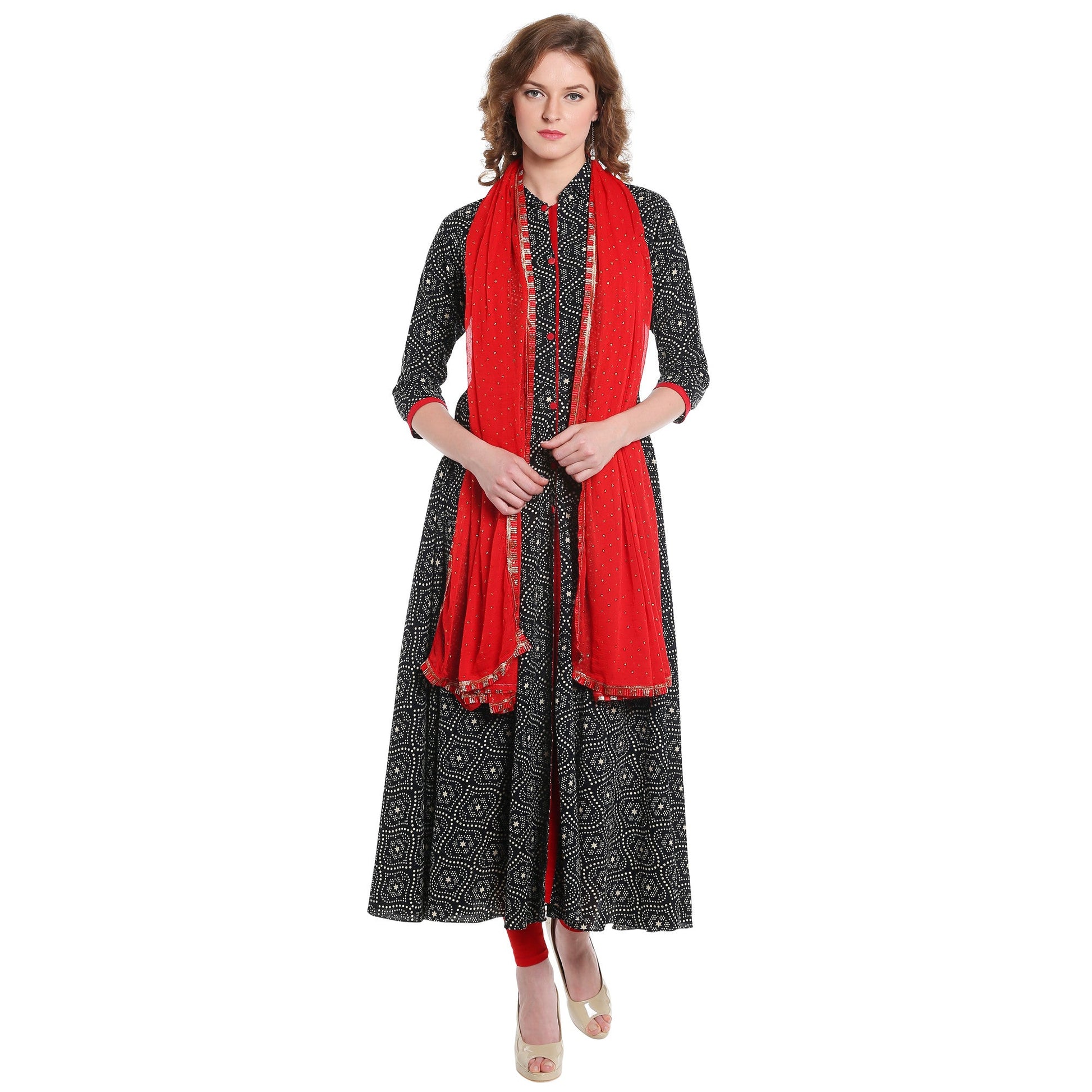 Dupatta Bazaar Women's Red Chiffon Dupatta with Gold Print - Dupatta Bazaar