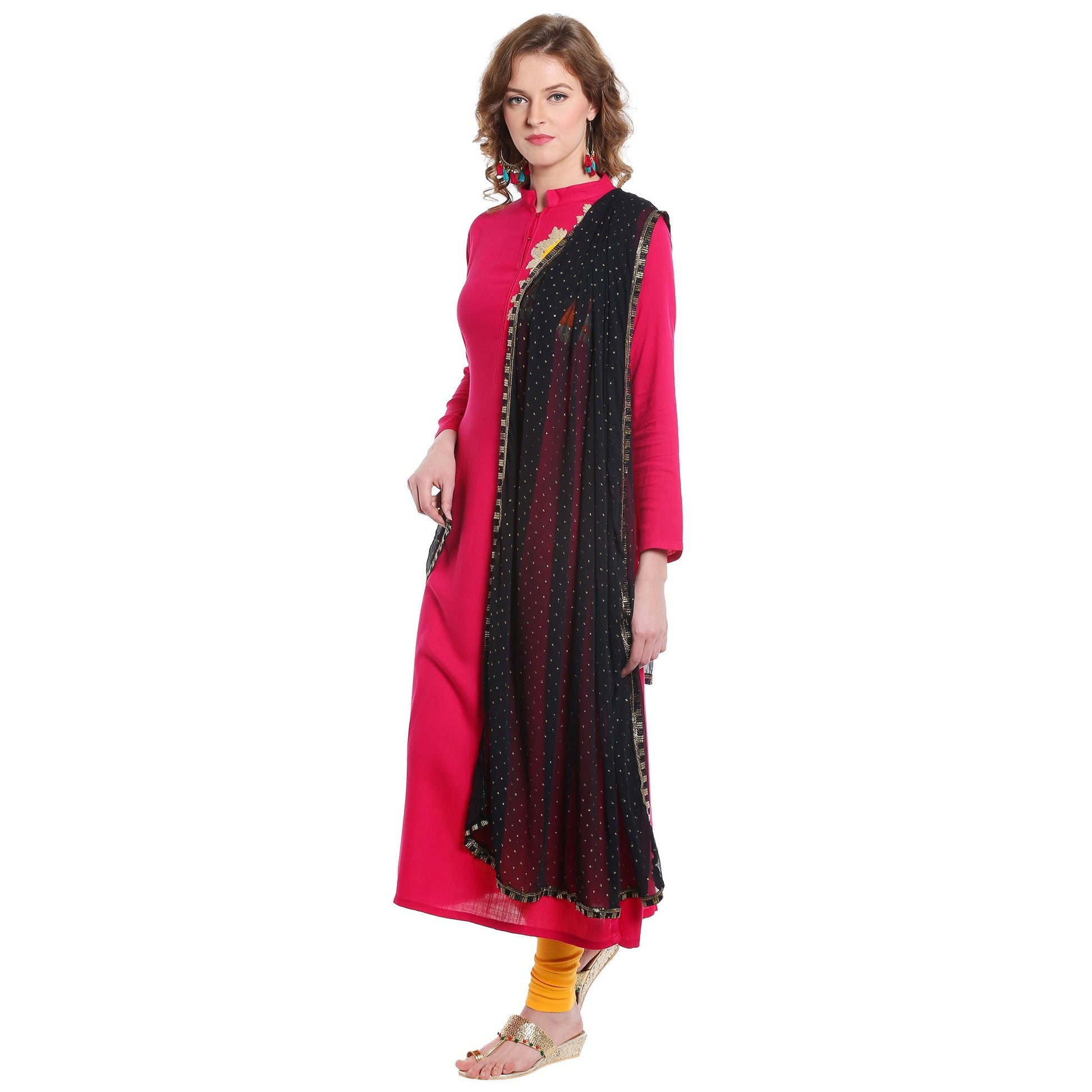 Dupatta Bazaar Women's Black Chiffon Dupatta with Gold Print - Dupatta Bazaar