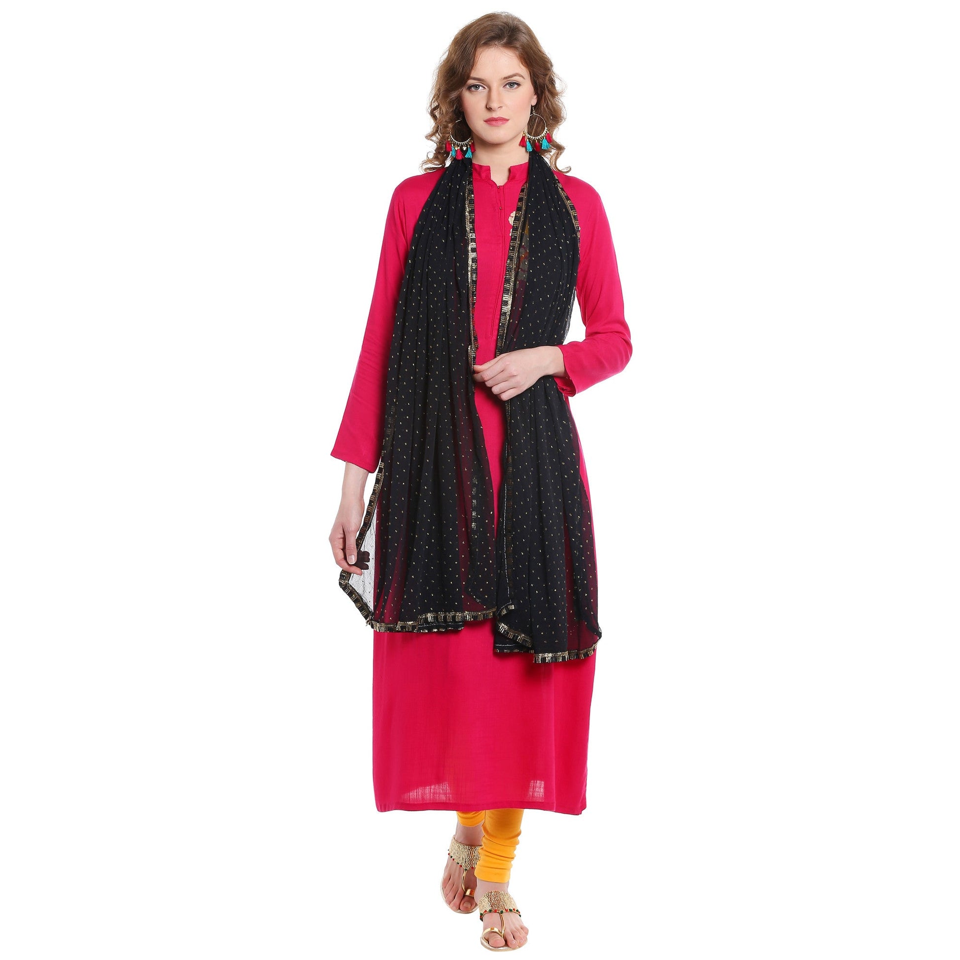 Dupatta Bazaar Women's Black Chiffon Dupatta with Gold Print - Dupatta Bazaar