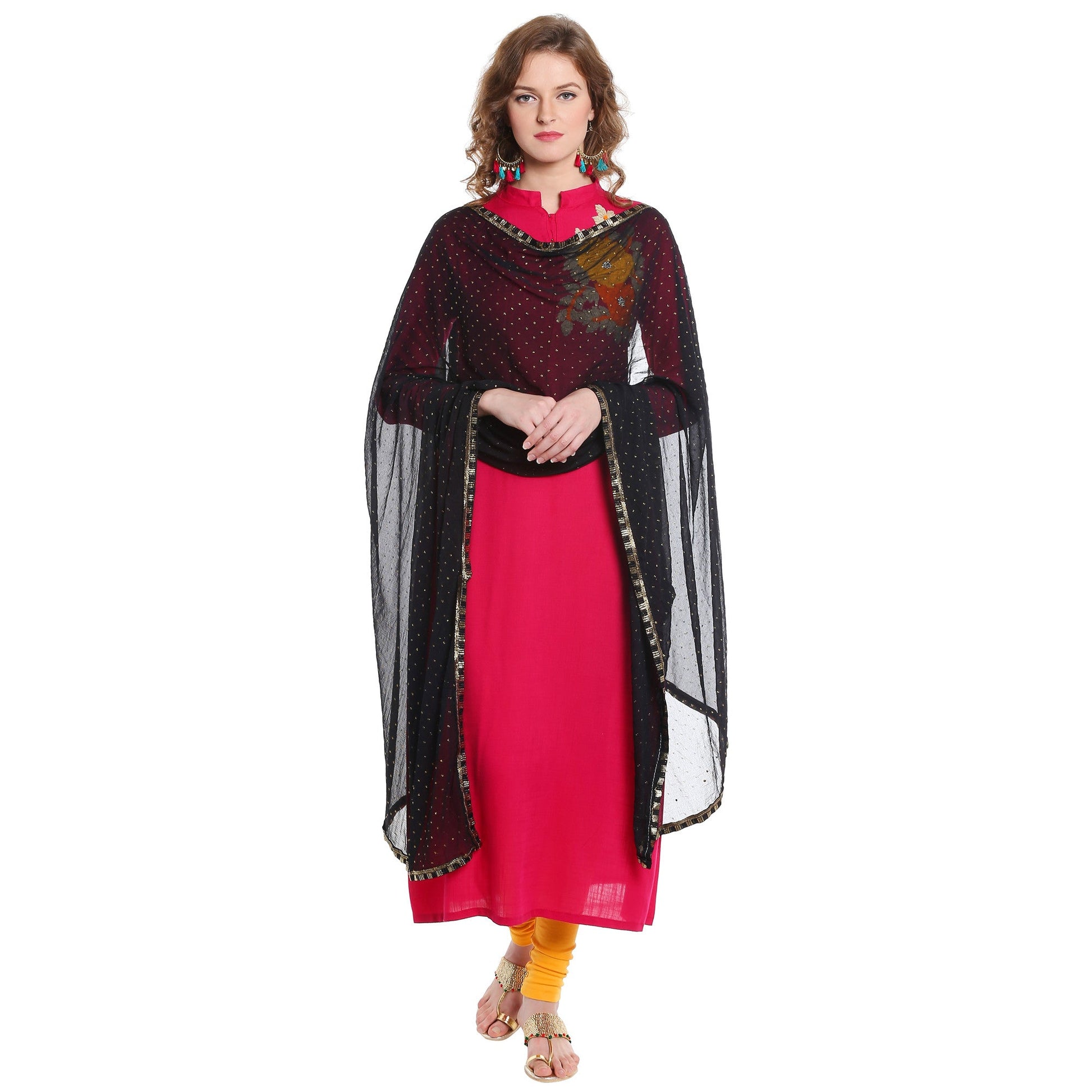 Dupatta Bazaar Women's Black Chiffon Dupatta with Gold Print - Dupatta Bazaar