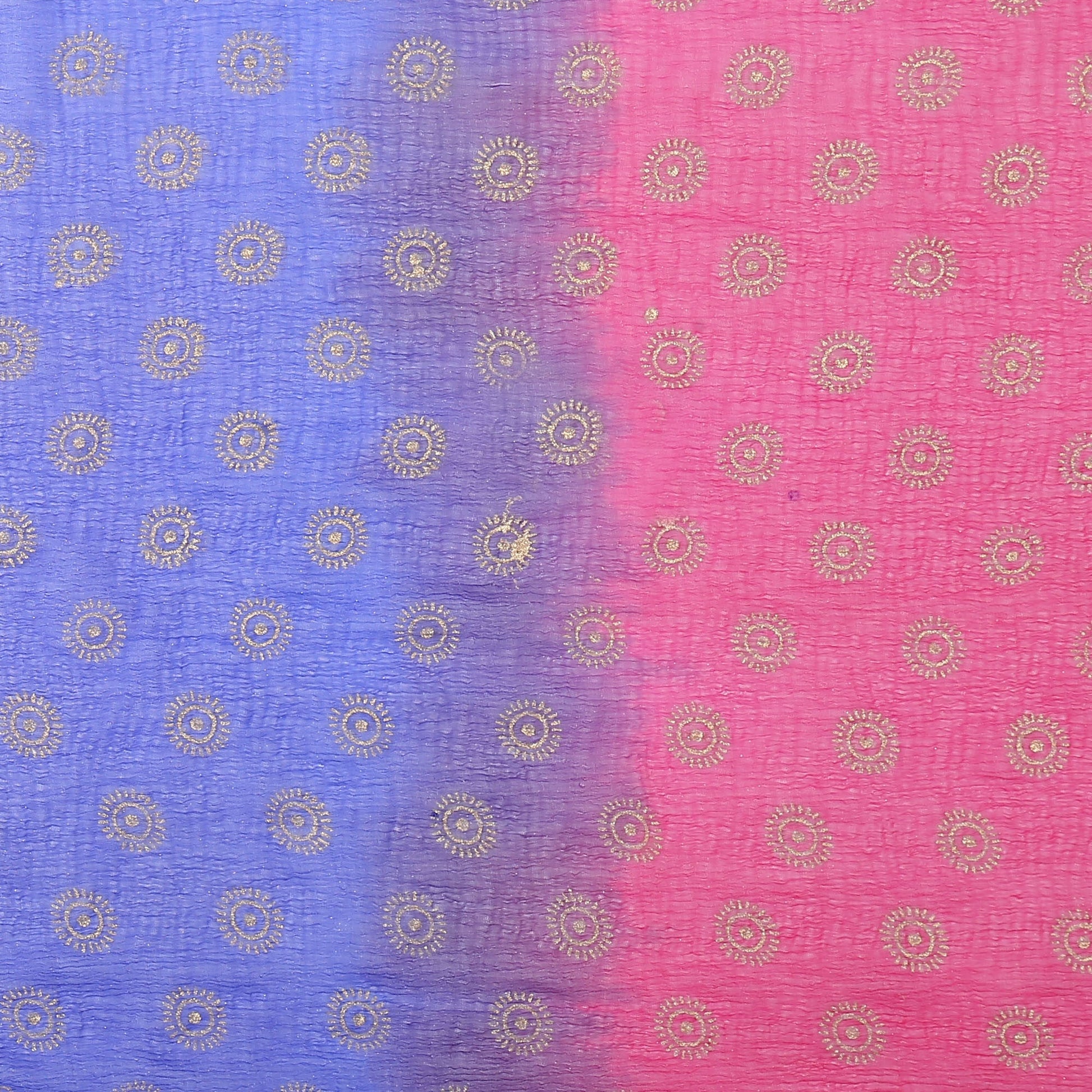 Dupatta Bazaar Women's Pink & Blue Chiffon Dupatta with Gold Print - Dupatta Bazaar
