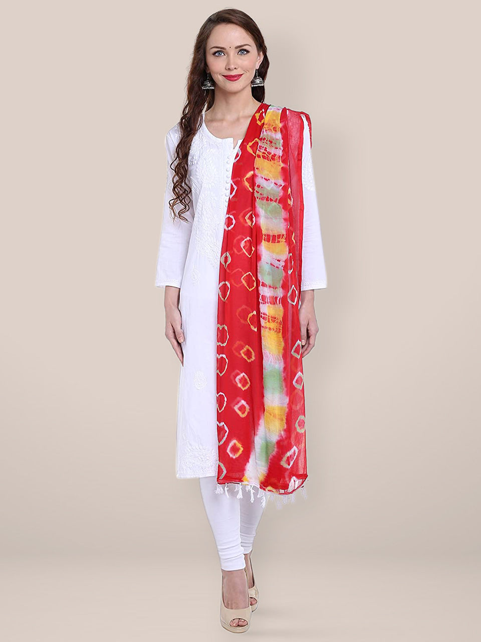 Red Printed Chiffon Dupatta freeshipping - Dupatta Bazaar