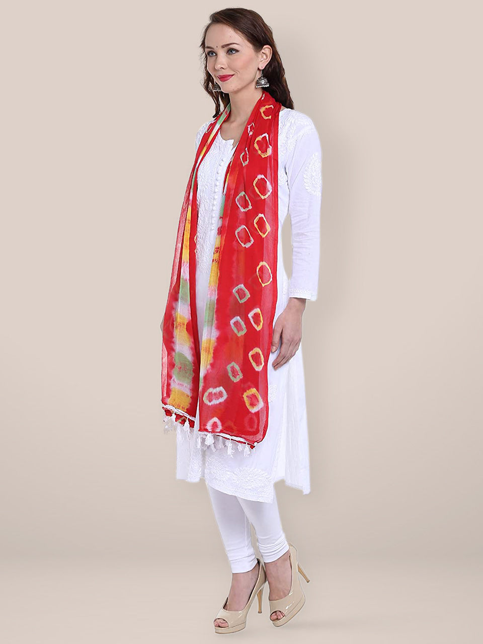 Red Printed Chiffon Dupatta freeshipping - Dupatta Bazaar