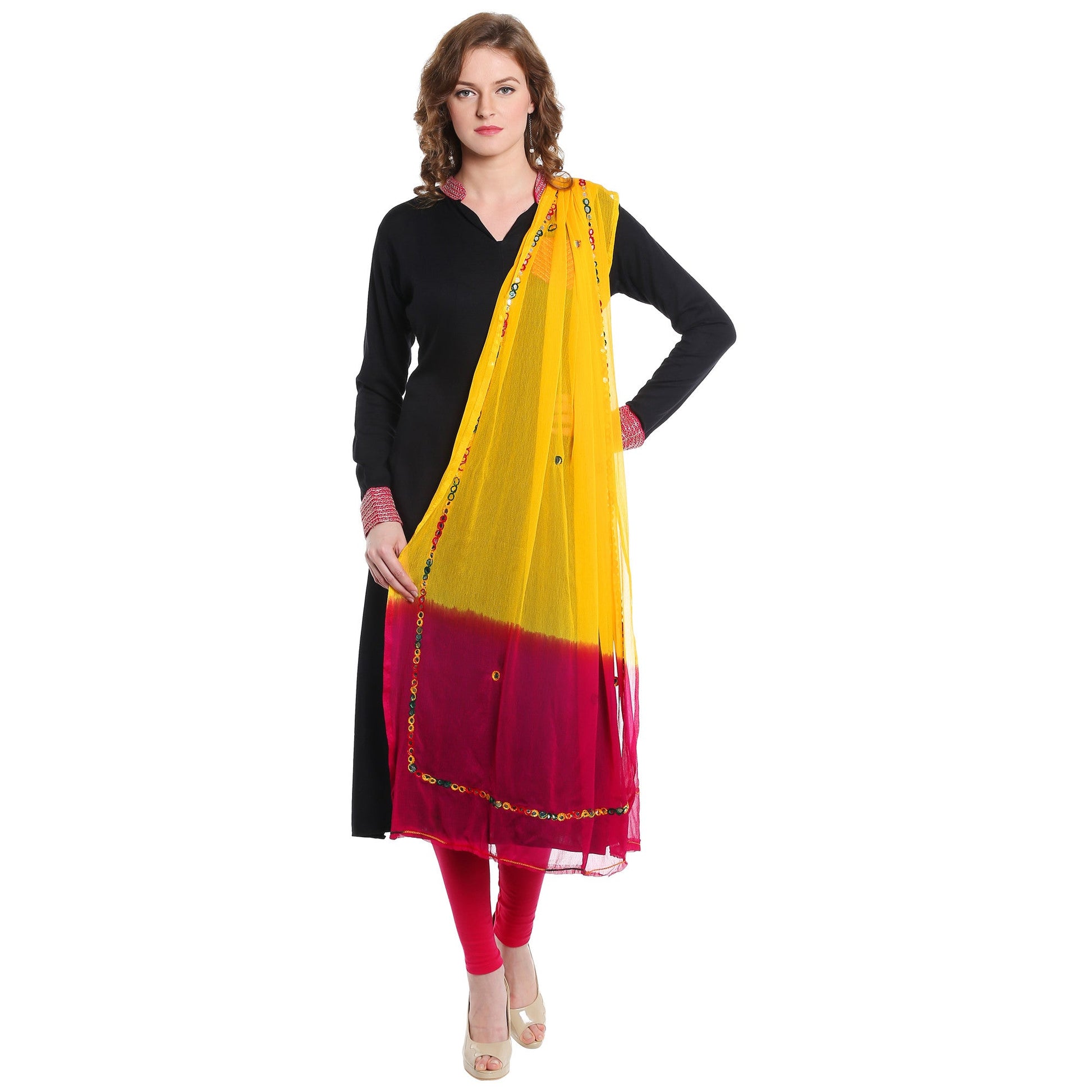 Dupatta Bazaar Women's Shaded Mirror Work Chifffon Dupatta - Dupatta Bazaar