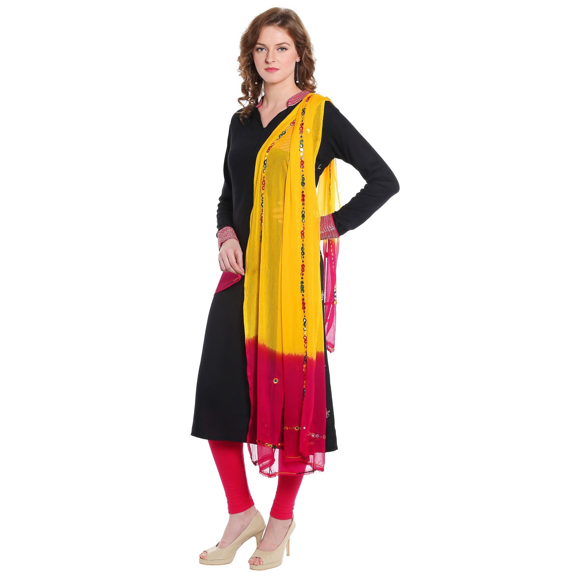 Dupatta Bazaar Women's Shaded Mirror Work Chifffon Dupatta - Dupatta Bazaar