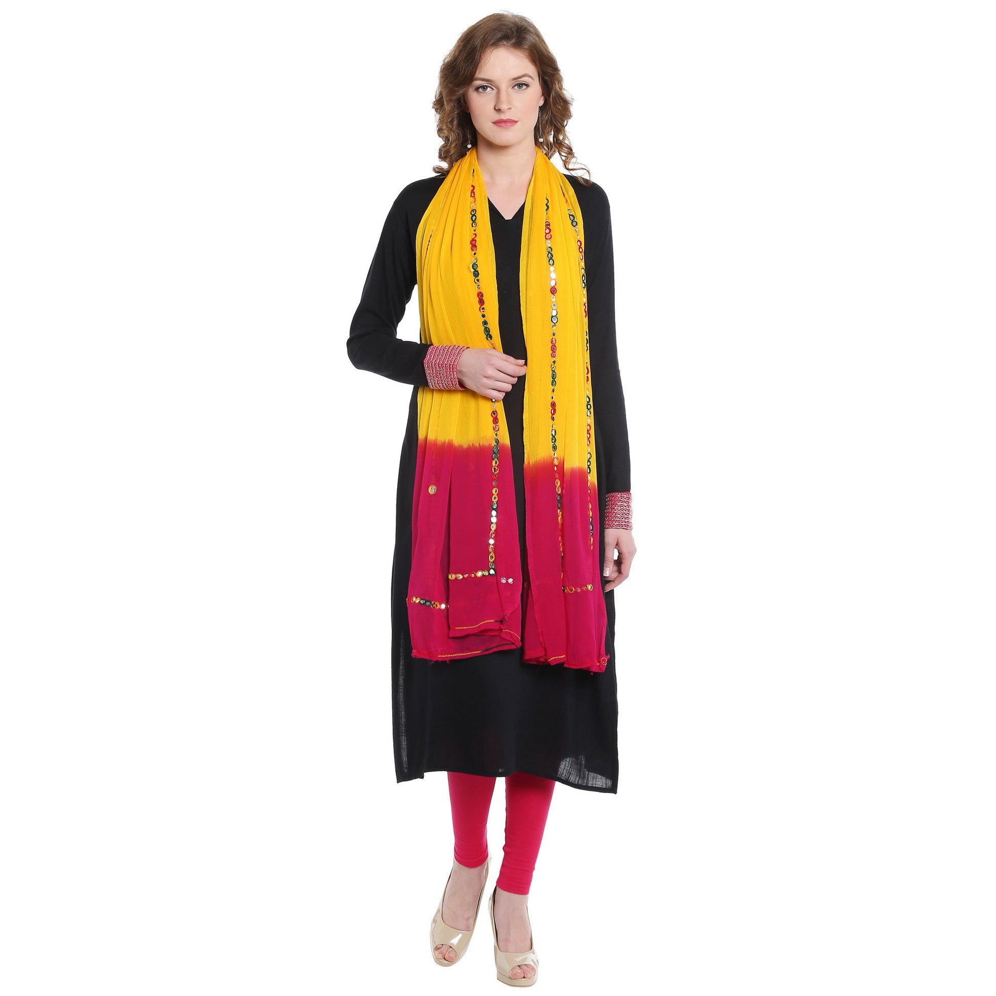 Dupatta Bazaar Women's Shaded Mirror Work Chifffon Dupatta - Dupatta Bazaar