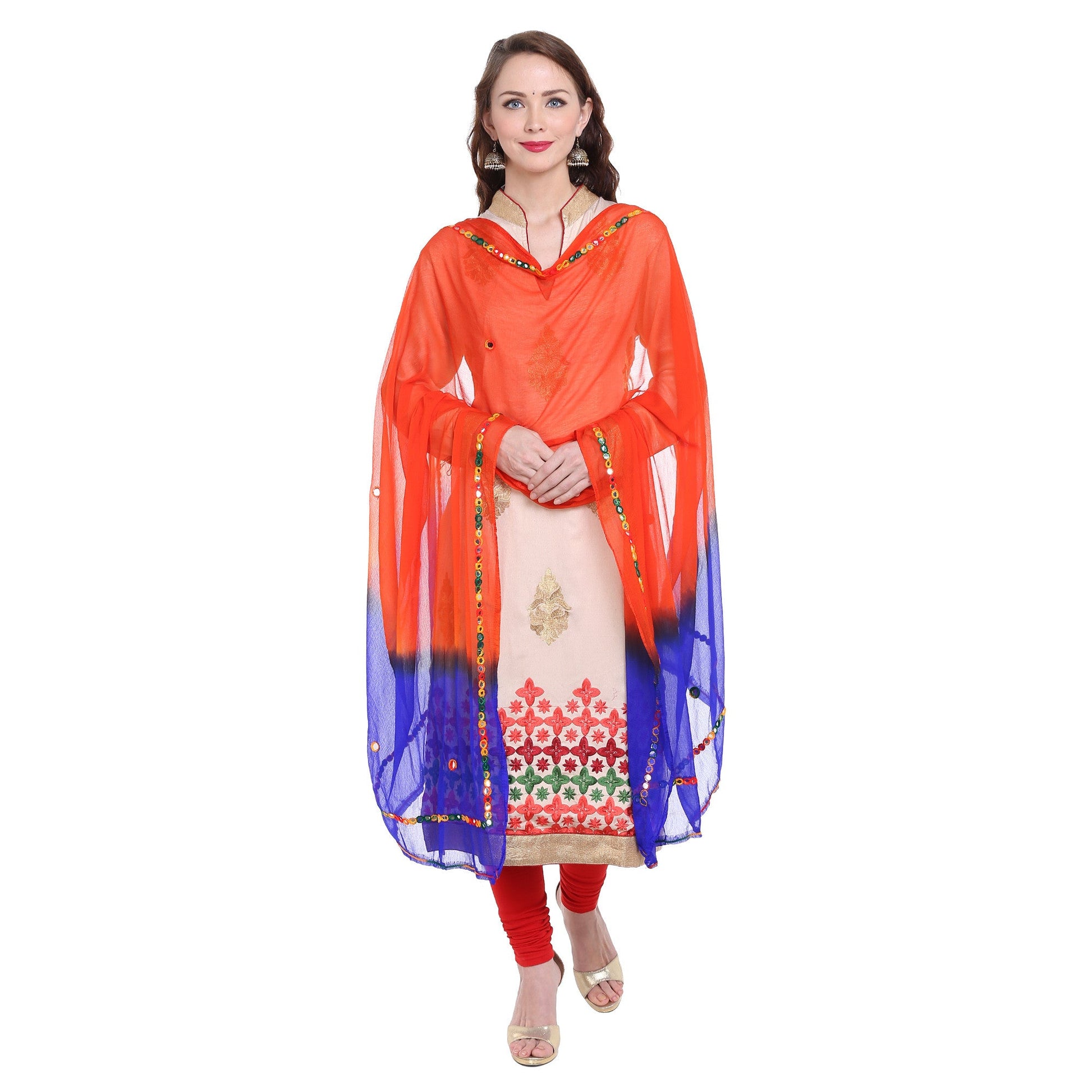 Dupatta Bazaar Women's Shaded Mirror Work Chifffon Dupatta - Dupatta Bazaar