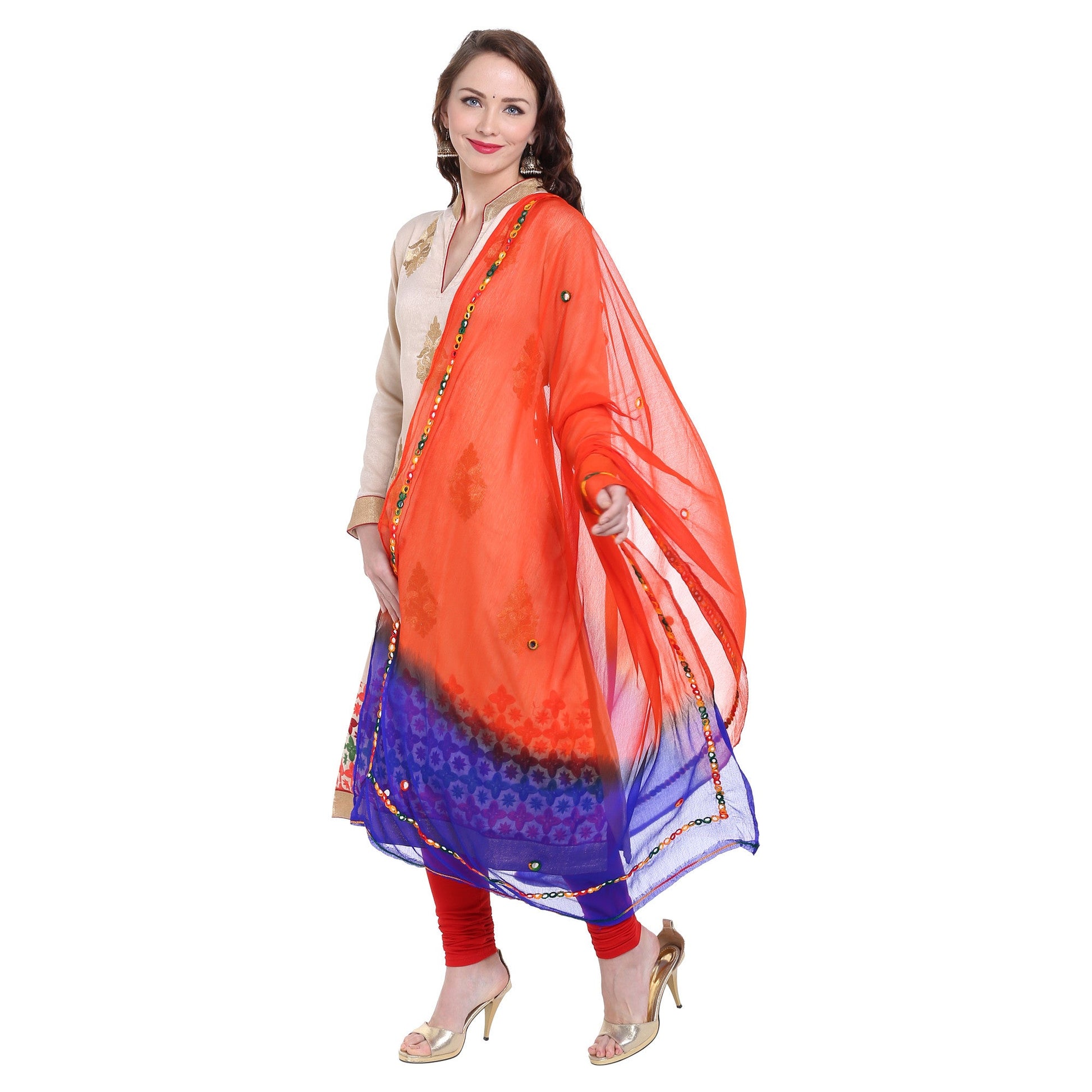 Dupatta Bazaar Women's Shaded Mirror Work Chifffon Dupatta - Dupatta Bazaar