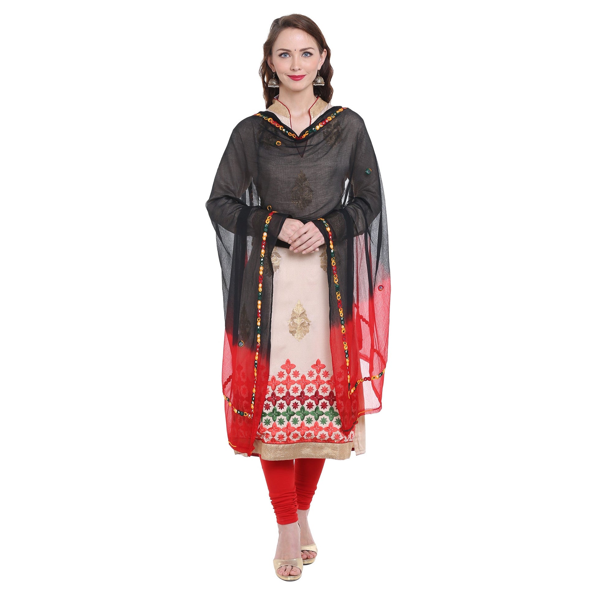 Dupatta Bazaar Women's Shaded Mirror Work Chifffon Dupatta - Dupatta Bazaar