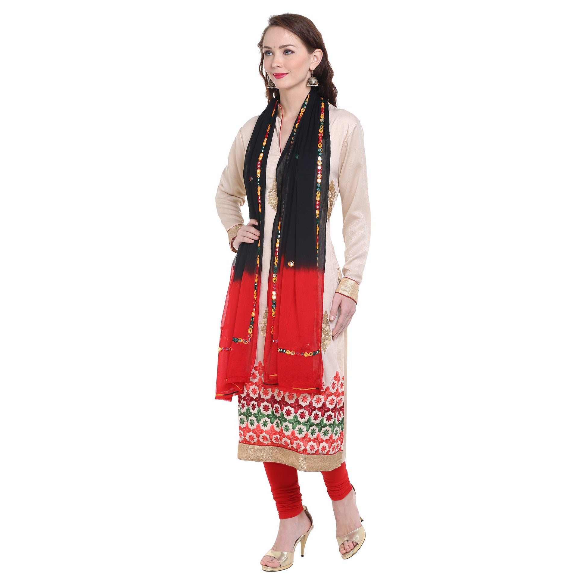 Dupatta Bazaar Women's Shaded Mirror Work Chifffon Dupatta - Dupatta Bazaar