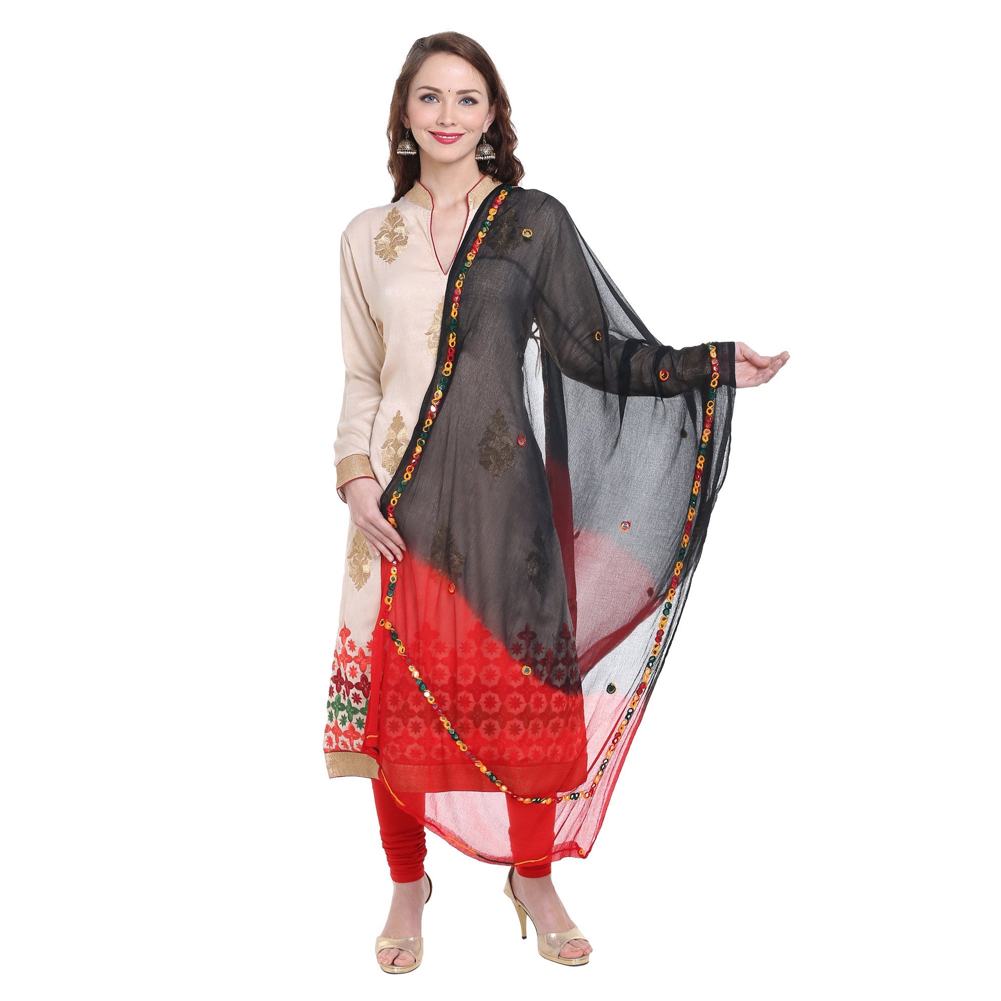 Dupatta Bazaar Women's Shaded Mirror Work Chifffon Dupatta - Dupatta Bazaar