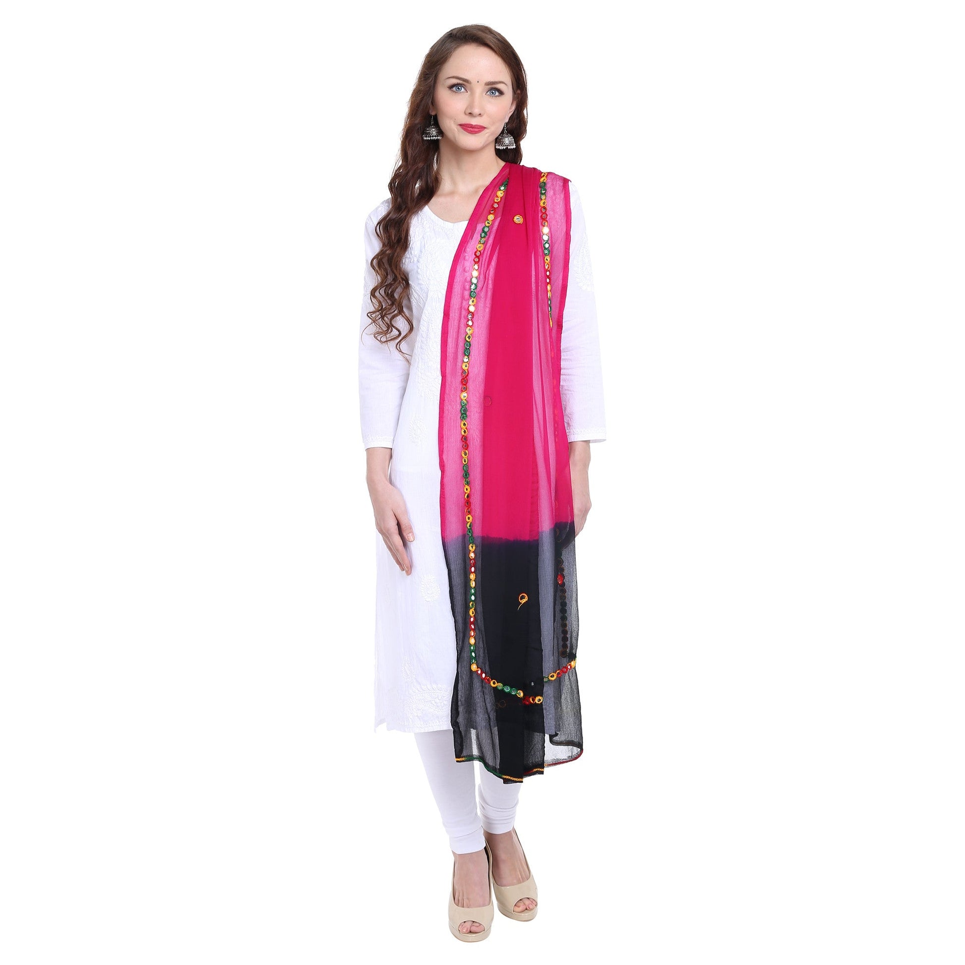Dupatta Bazaar Women's Shaded Mirror Work Chifffon Dupatta - Dupatta Bazaar