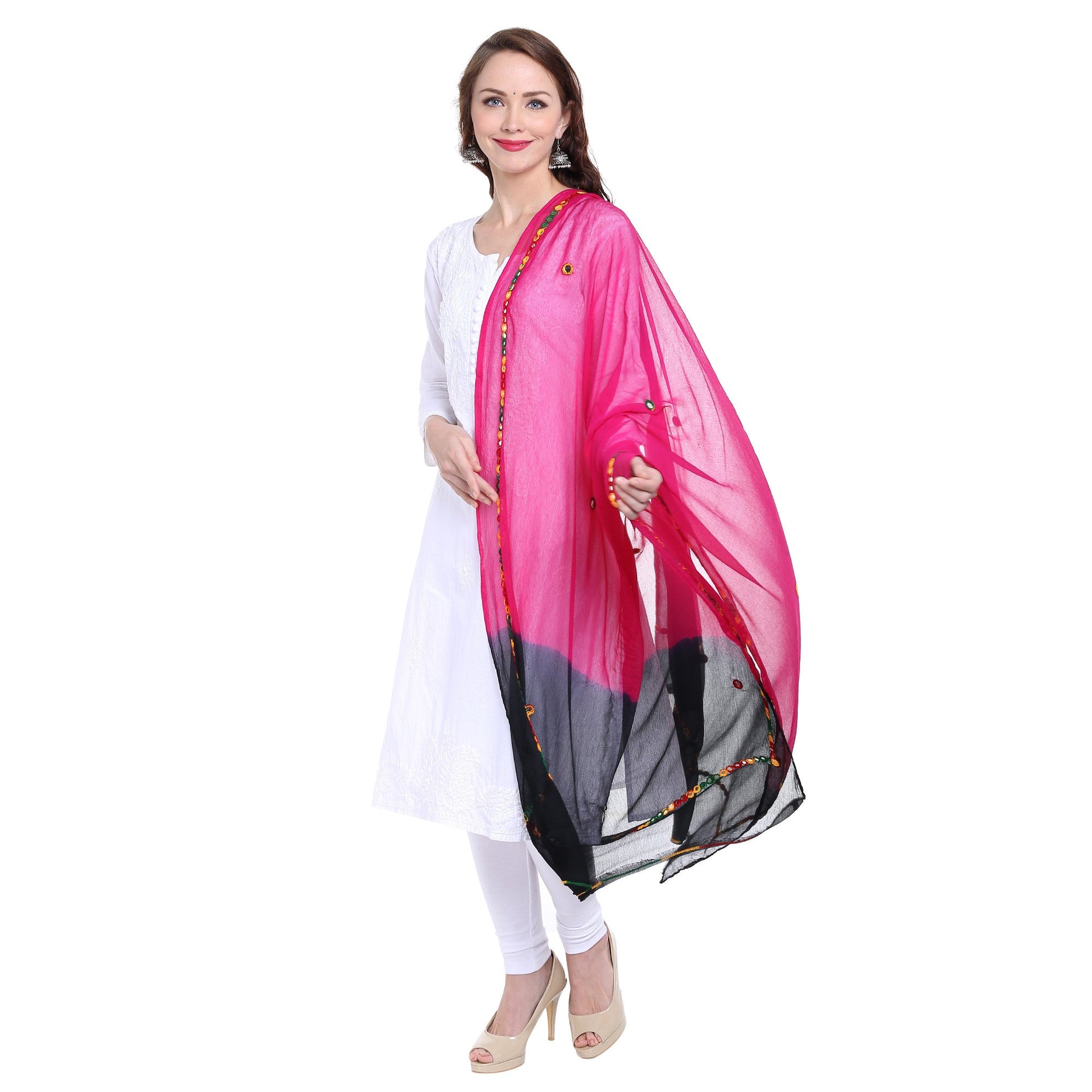 Dupatta Bazaar Women's Shaded Mirror Work Chifffon Dupatta - Dupatta Bazaar