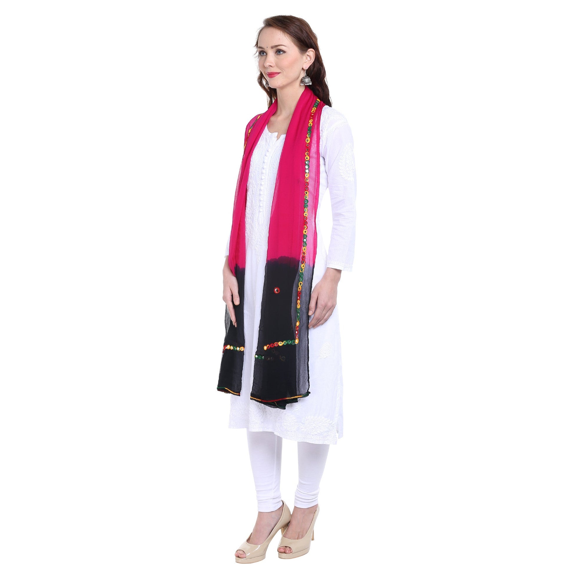 Dupatta Bazaar Women's Shaded Mirror Work Chifffon Dupatta - Dupatta Bazaar