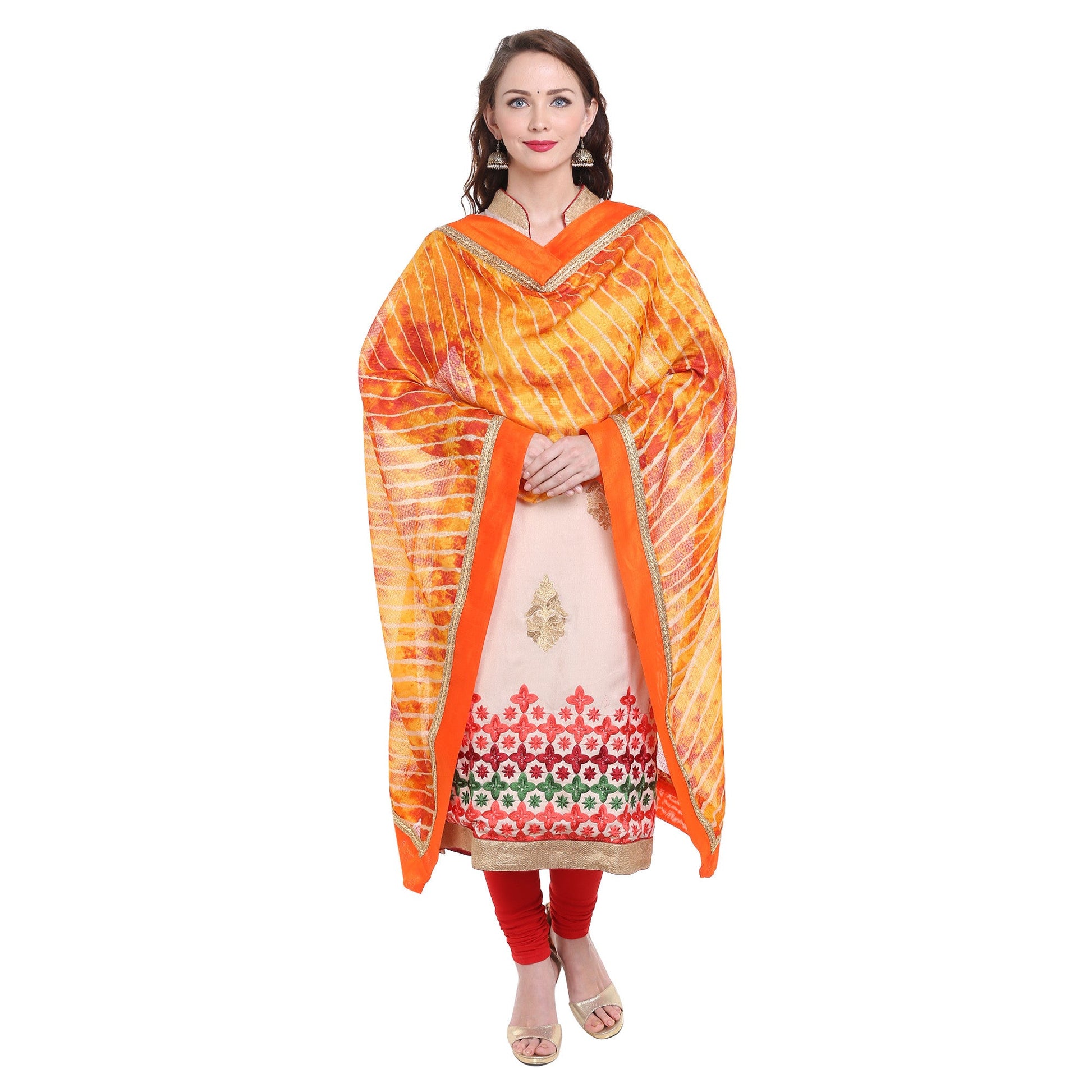 Orange Kota Doria Leheria Dupatta - Dupatta Bazaar
