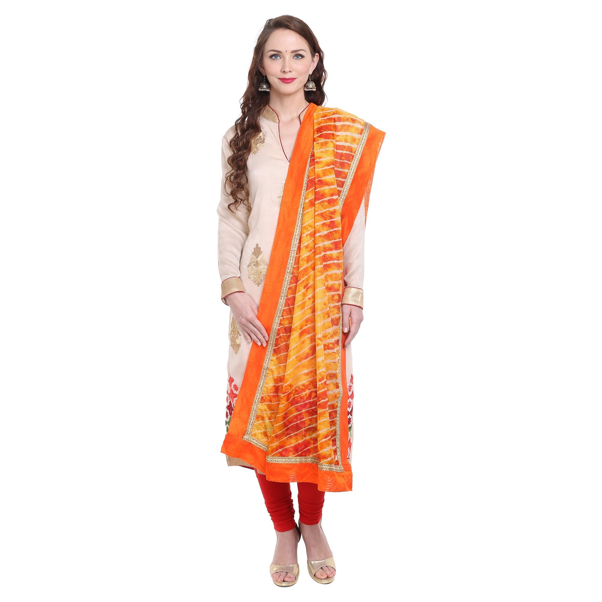 Orange Kota Doria Leheria Dupatta - Dupatta Bazaar