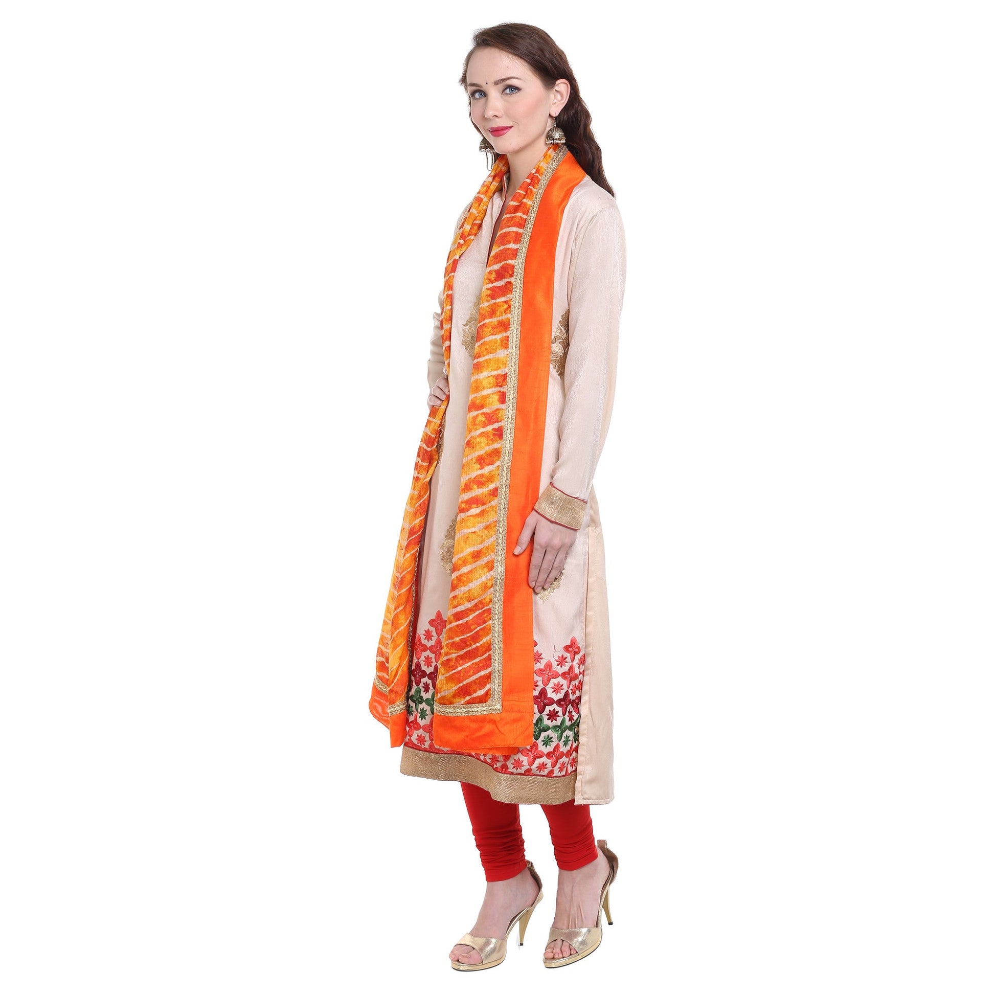 Orange Kota Doria Leheria Dupatta - Dupatta Bazaar
