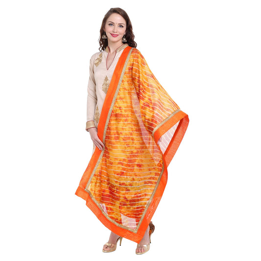 Orange Kota Doria Leheria Dupatta - Dupatta Bazaar