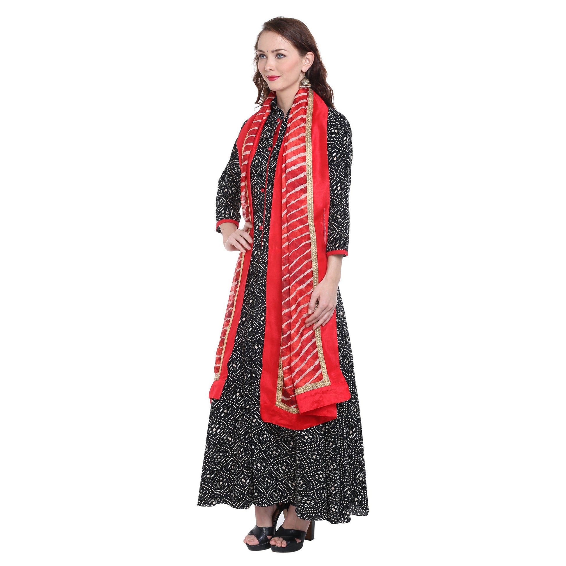 Red Kota Doria Leharia Dupatta - Dupatta Bazaar