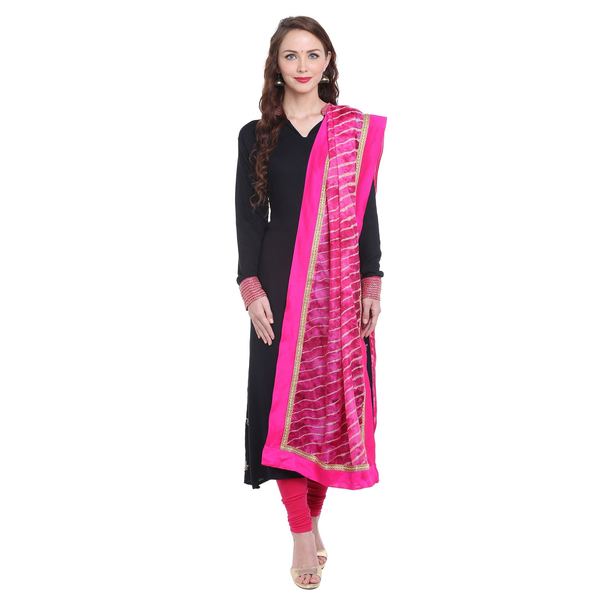Pink Kota Doria Leheria Dupatta - Dupatta Bazaar