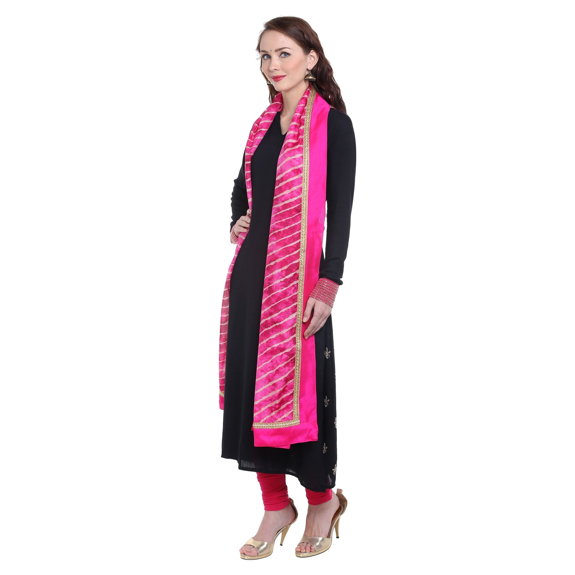 Pink Kota Doria Leheria Dupatta - Dupatta Bazaar
