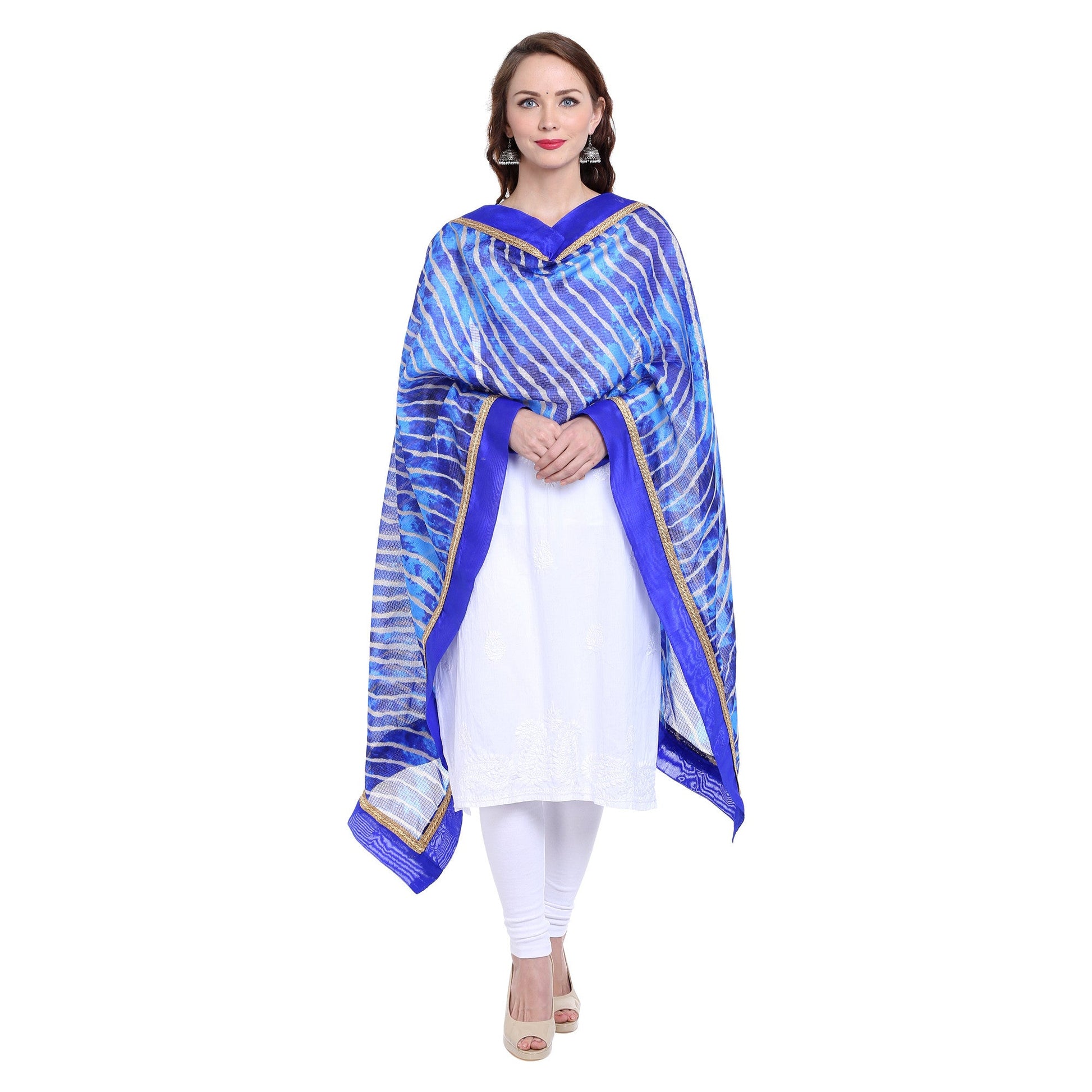 Dupatta Bazaar Women's Blue Leheria Kota Doria Dupatta - Dupatta Bazaar