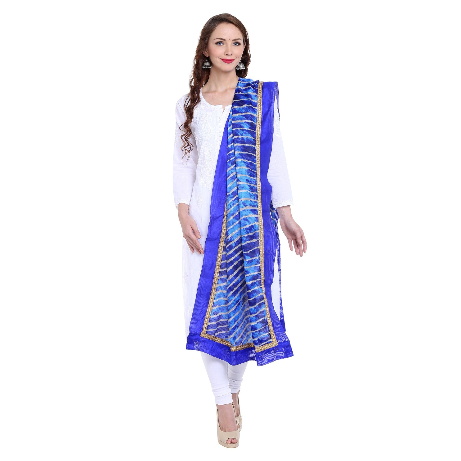 Dupatta Bazaar Women's Blue Leheria Kota Doria Dupatta - Dupatta Bazaar