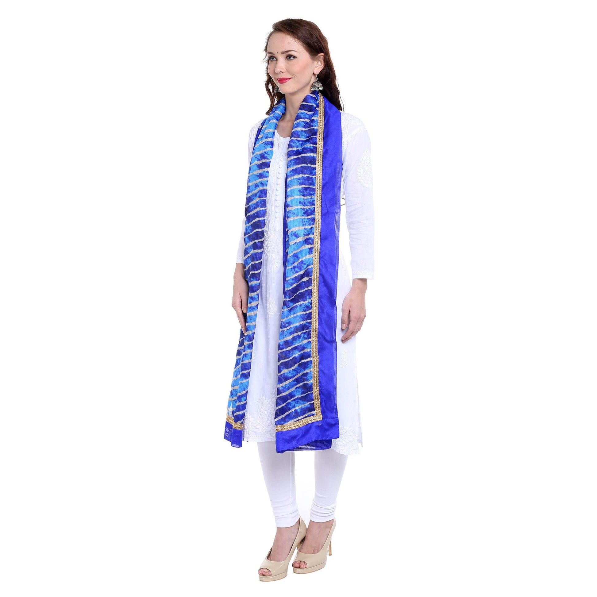 Dupatta Bazaar Women's Blue Leheria Kota Doria Dupatta - Dupatta Bazaar