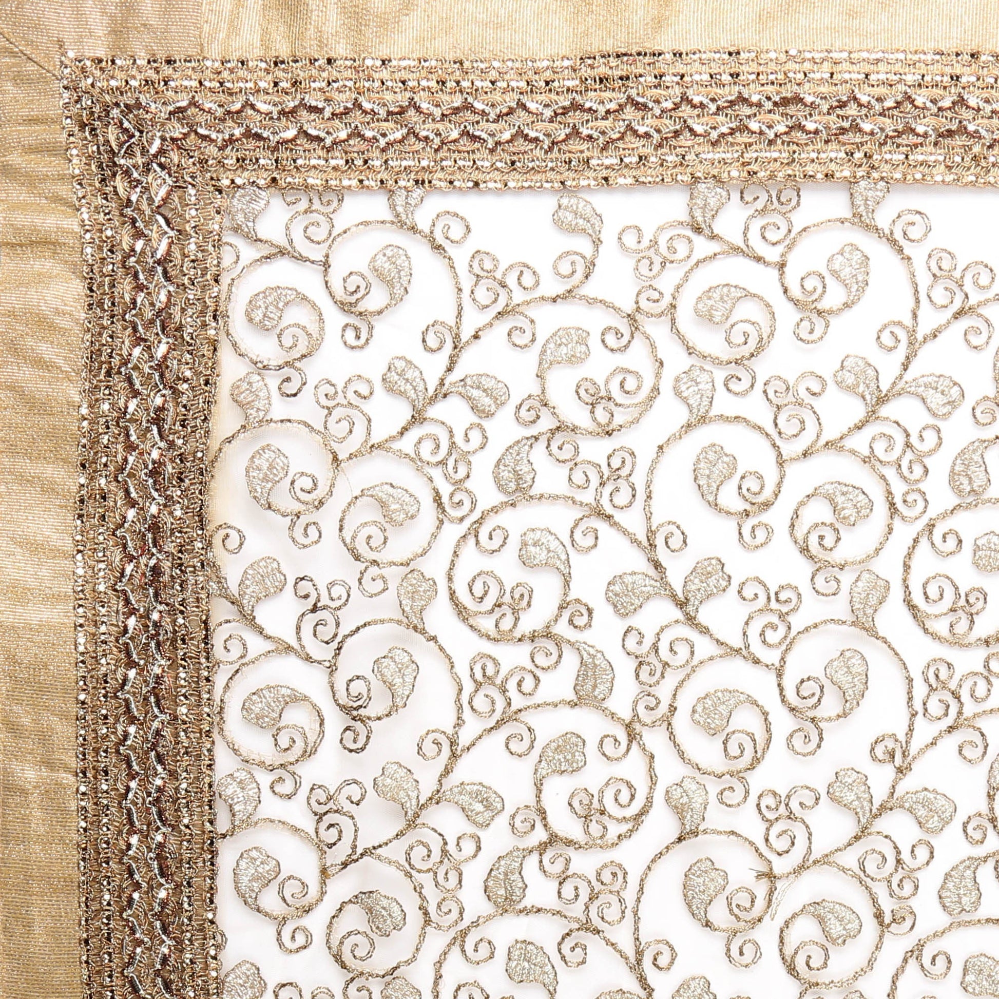 Embroidered Gold Net Dupatta - Dupatta Bazaar