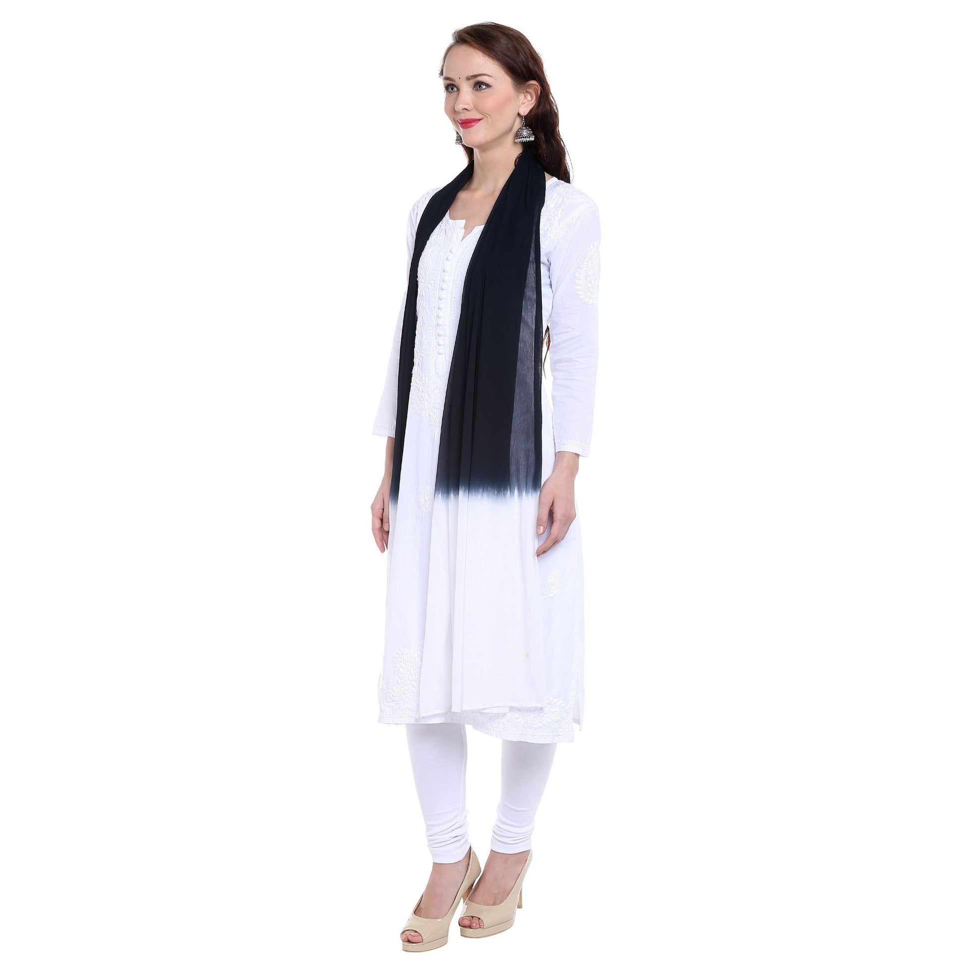 Dupatta Bazaar Women's Black and White Chiffon Dupatta. - Dupatta Bazaar