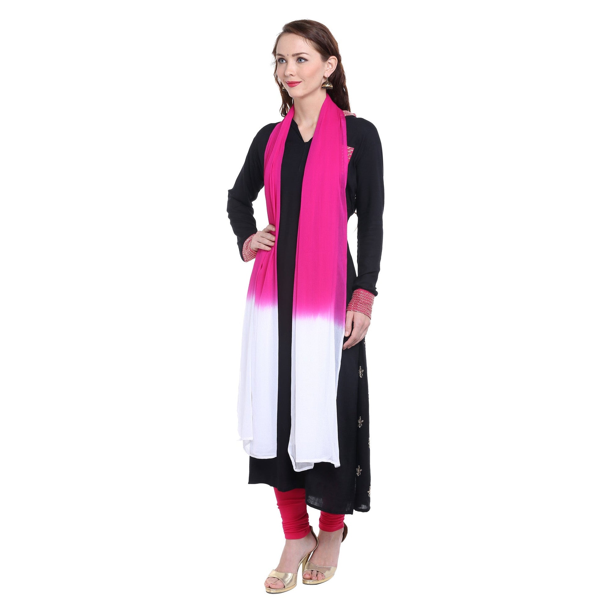 Dupatta Bazaar Women's Pink and White Chiffon Dupatta. - Dupatta Bazaar