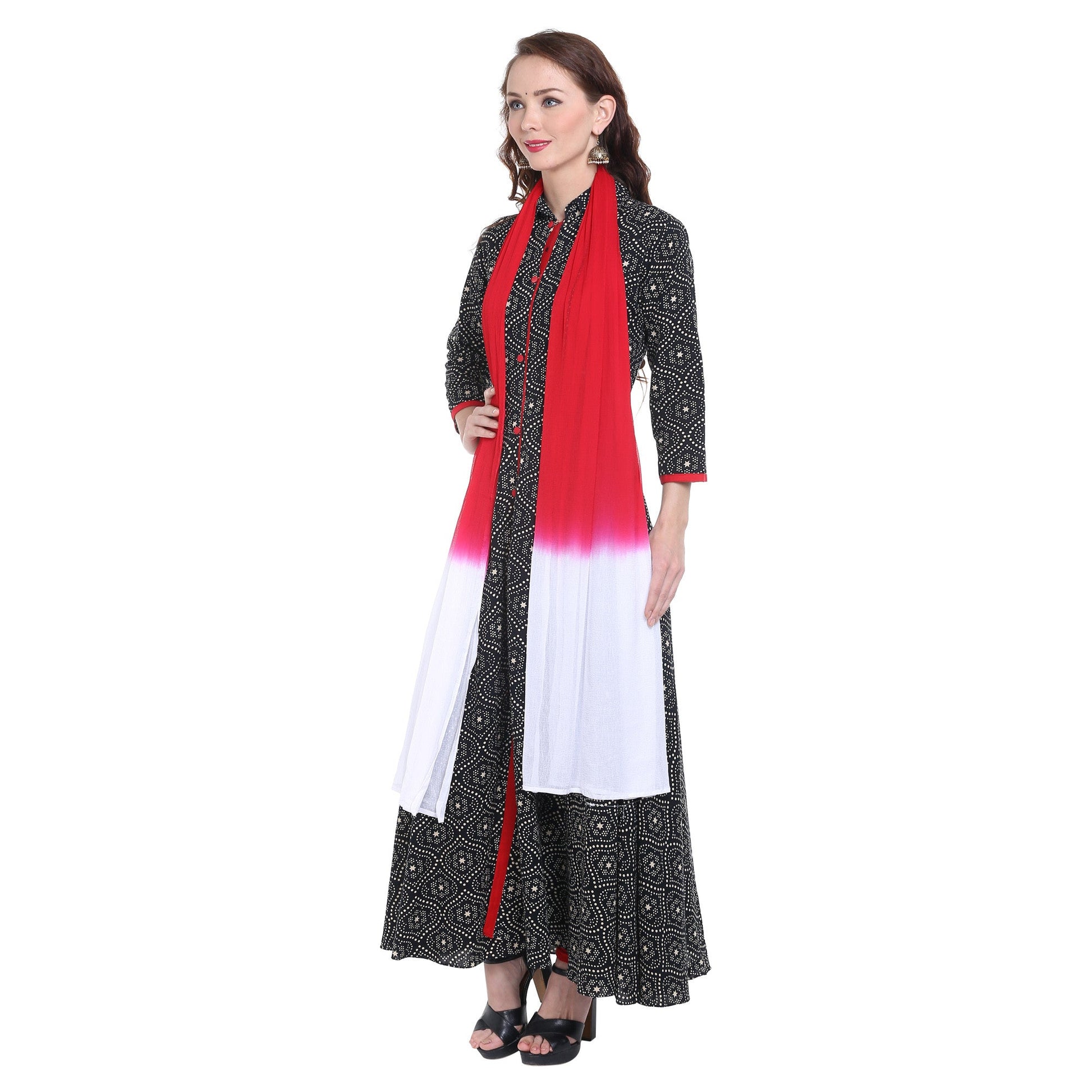 Dupatta Bazaar Women's Red and White Chiffon Dupatta. - Dupatta Bazaar