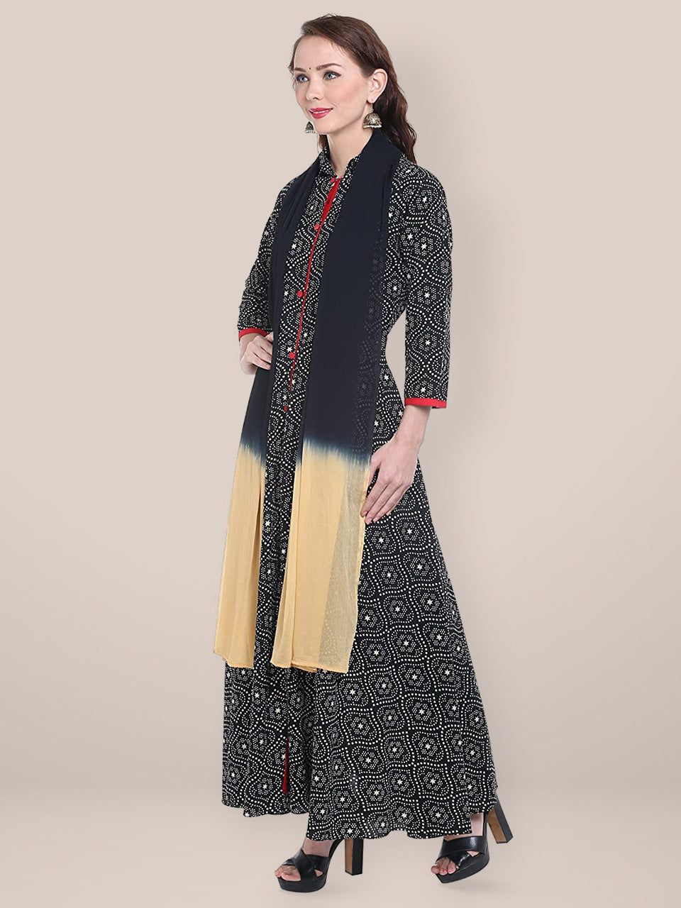 Dupatta Bazaar Women's Beige and Black Chiffon Dupatta. freeshipping - Dupatta Bazaar