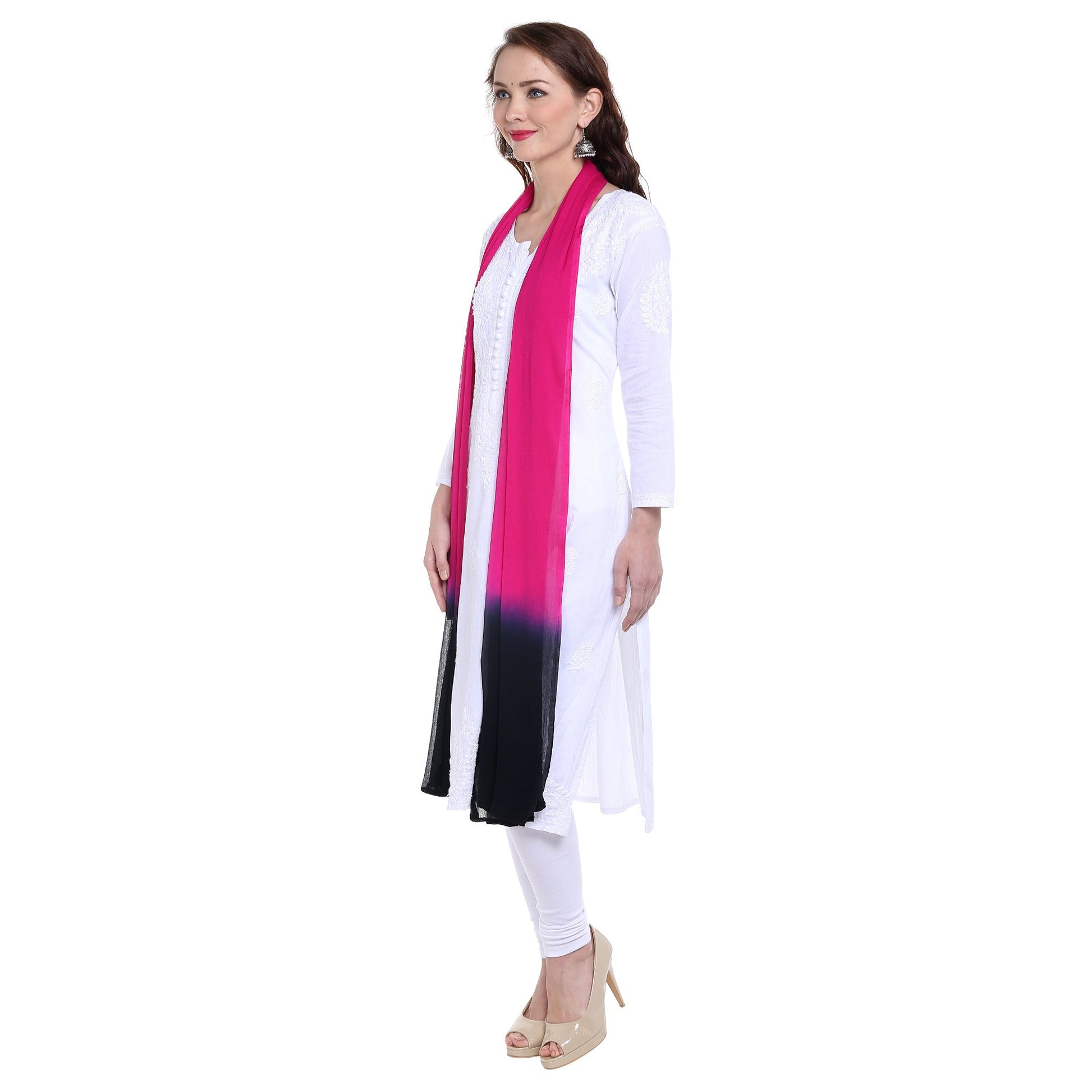 Dupatta Bazaar Women's Pink and Black Chiffon Dupatta. - Dupatta Bazaar