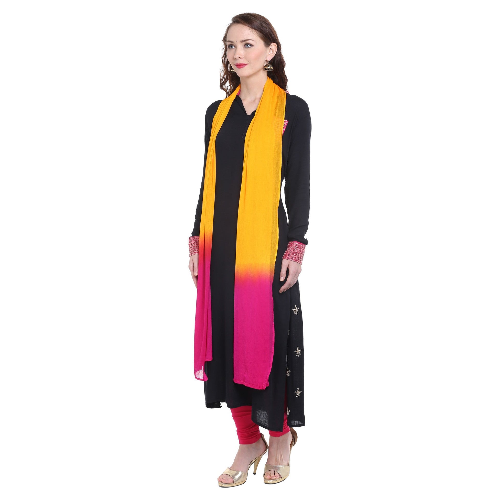 Dupatta Bazaar Women's Yellow & Pink Chiffon Dupatta. - Dupatta Bazaar