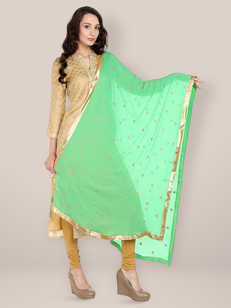 Green Chiffon Embroidered Dupatta freeshipping - Dupatta Bazaar