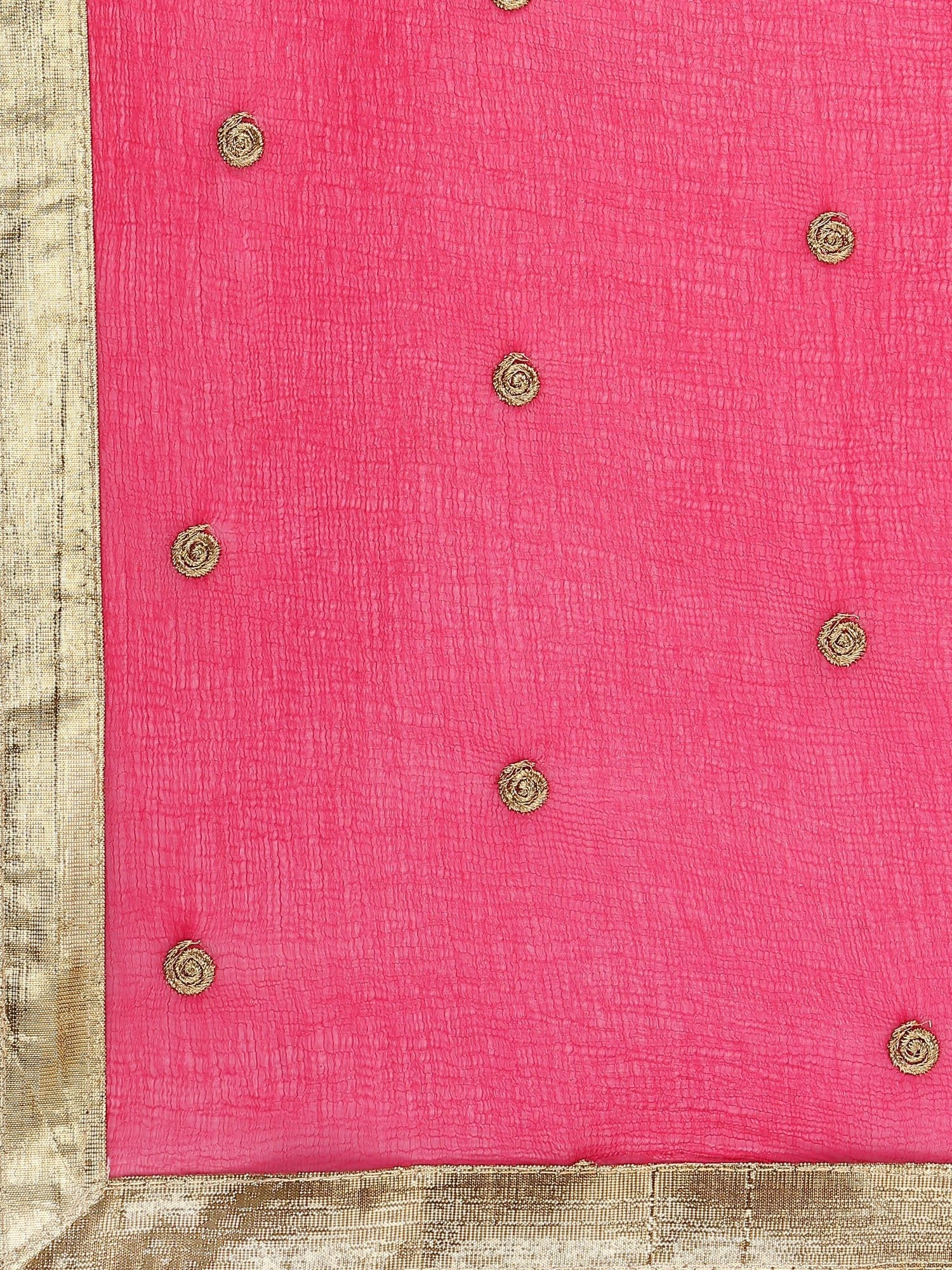 Pink & Gold Embroidered Chiffon Dupatta freeshipping - Dupatta Bazaar