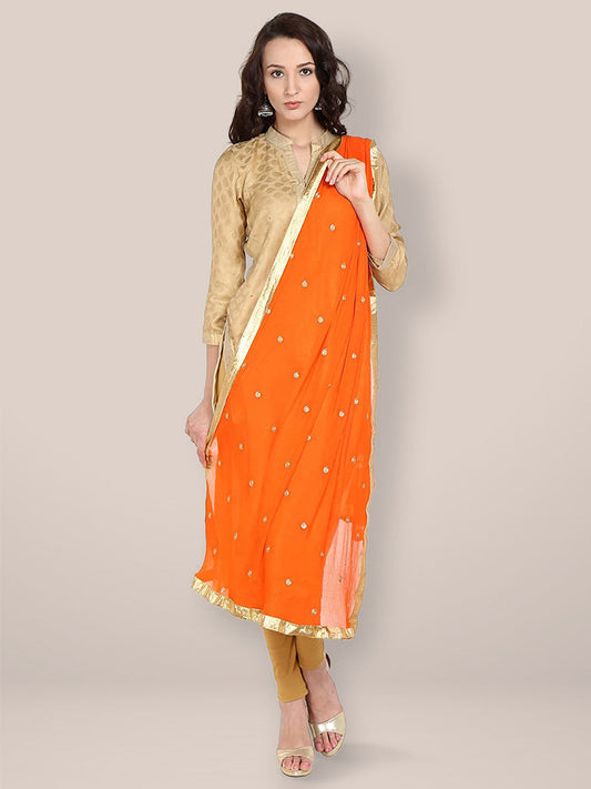 Orange  Embroidered Chiffon Dupatta freeshipping - Dupatta Bazaar