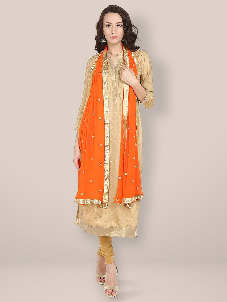 Orange  Embroidered Chiffon Dupatta freeshipping - Dupatta Bazaar