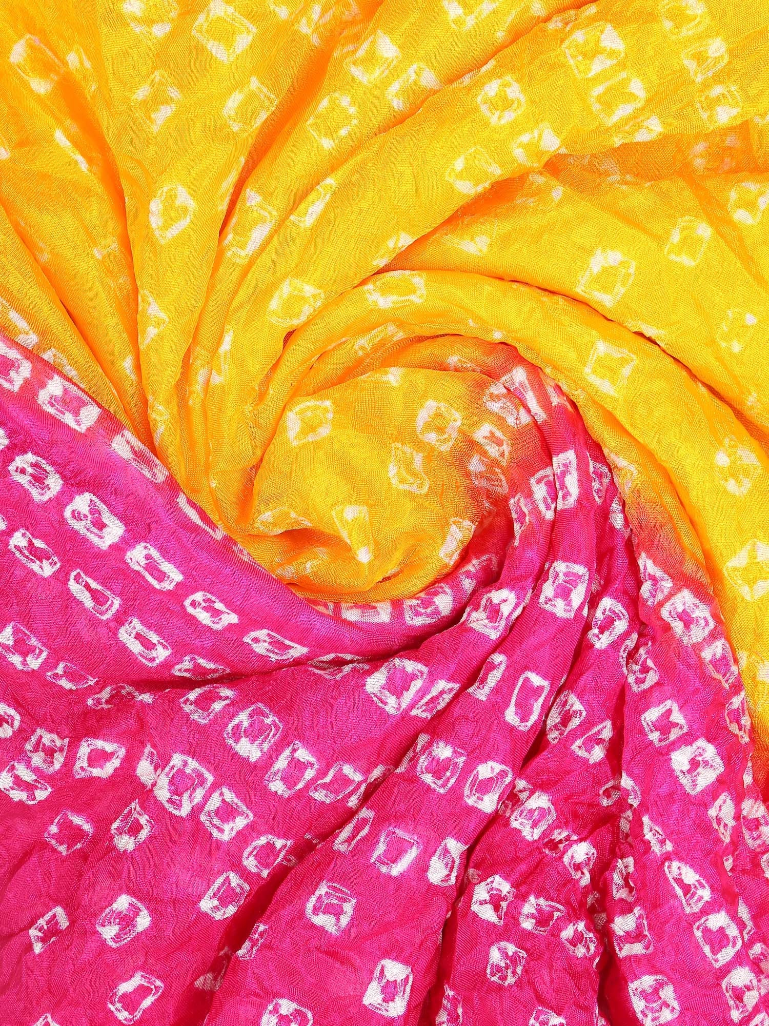 Dupatta Bazaar Woman's Pink & Yellow Bandhini Silk Dupatta - Dupatta Bazaar