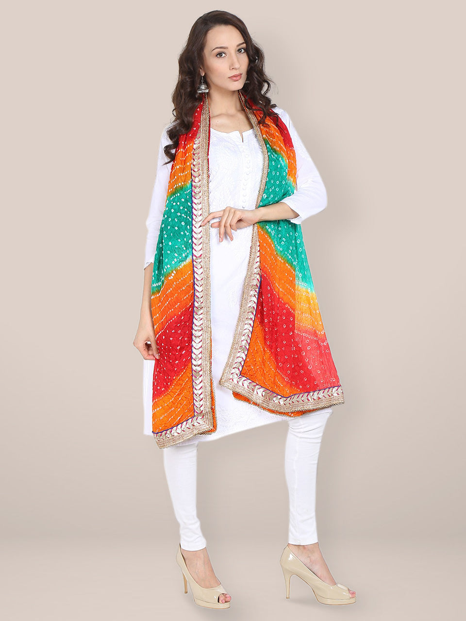 Multicolour  Bandhini Silk Dupatta freeshipping - Dupatta Bazaar